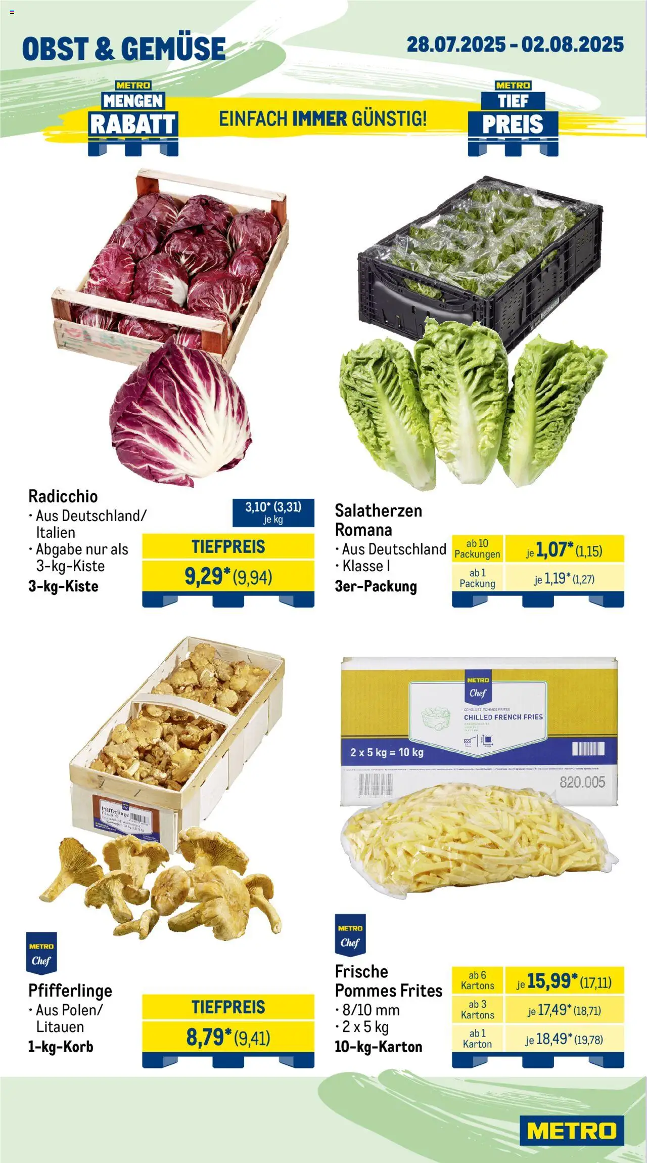 Metro Wochen-Angebote Gastro - gültig ab dem 28.07.2025 | Seite: 8 | Produkte: Pommes, Gemüse, Obst, Pfifferlinge