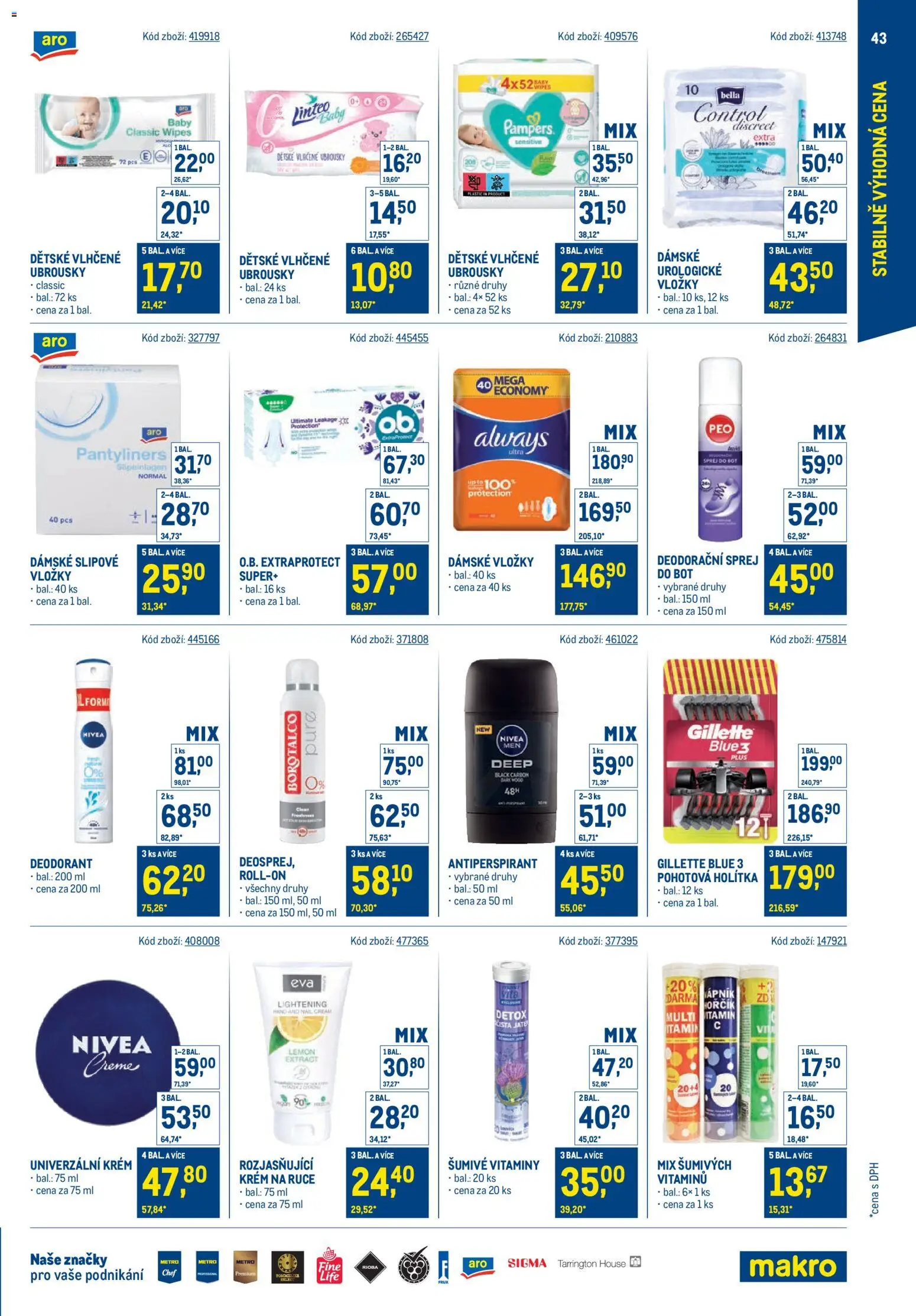 Makro leták - Stabilně výhodná cena - maloobchod od 24.09.2025 | Strana: 43 | Produkty: Vlhčené ubrousky, Antiperspirant, Ubrousky, Pampers