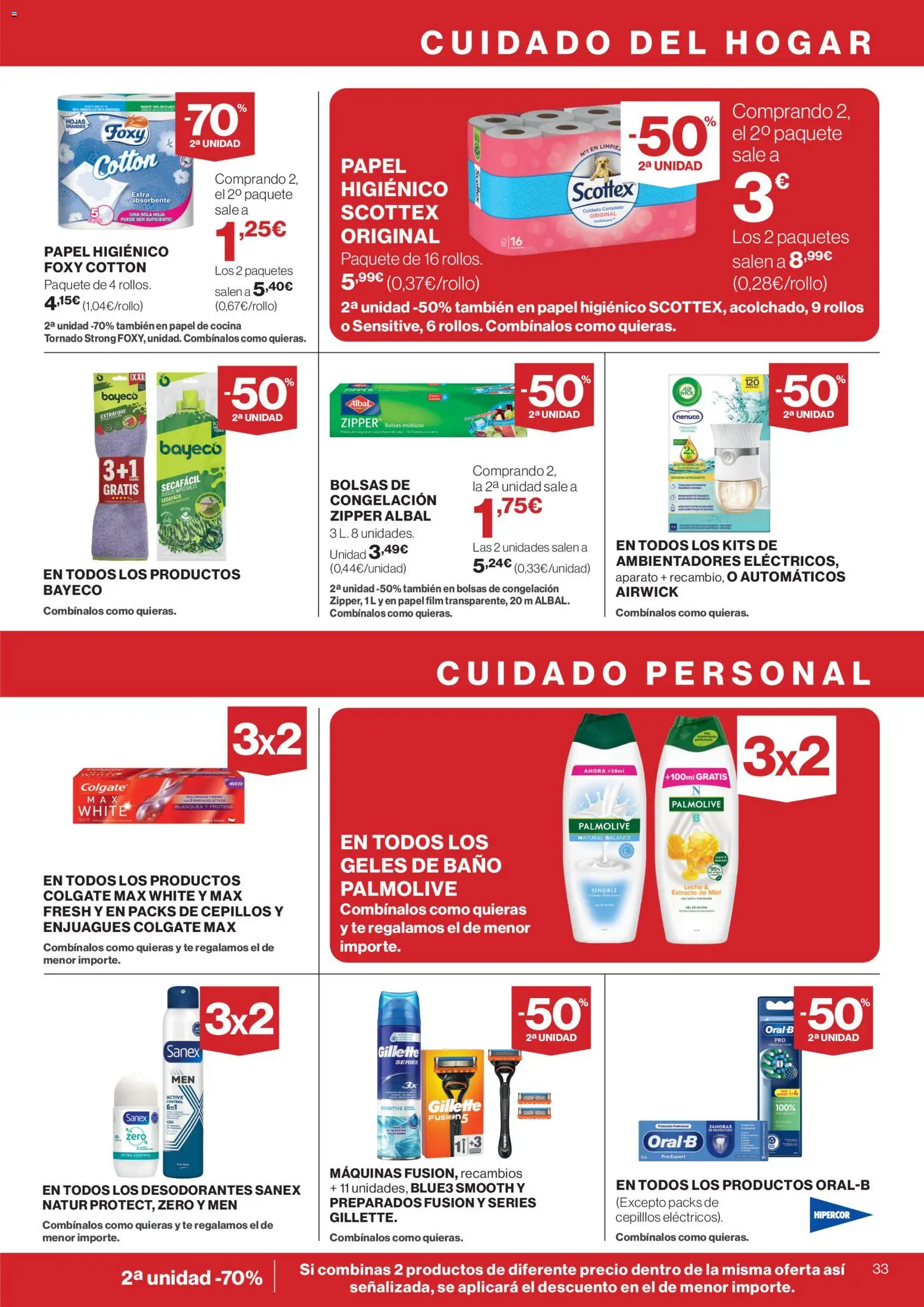 Hipercor catálogo │ válido desde el 09.04.2026 | Página: 33 | Productos: Leche, Papel higienico, Cocina, Baño
