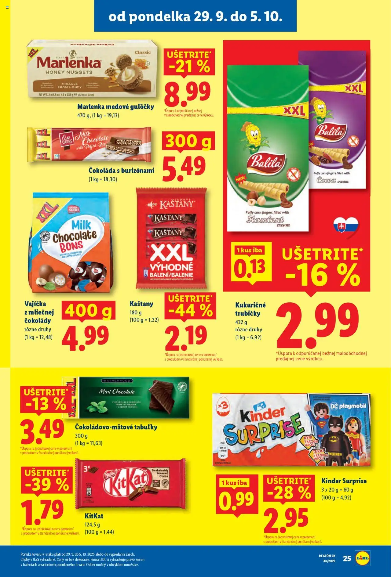 Nové Lidl akcie – leták je platný od 29.09.2025 | Strana: 35 | Produkty: Kôš, Kinder, Kinder Surprise, Marlenka