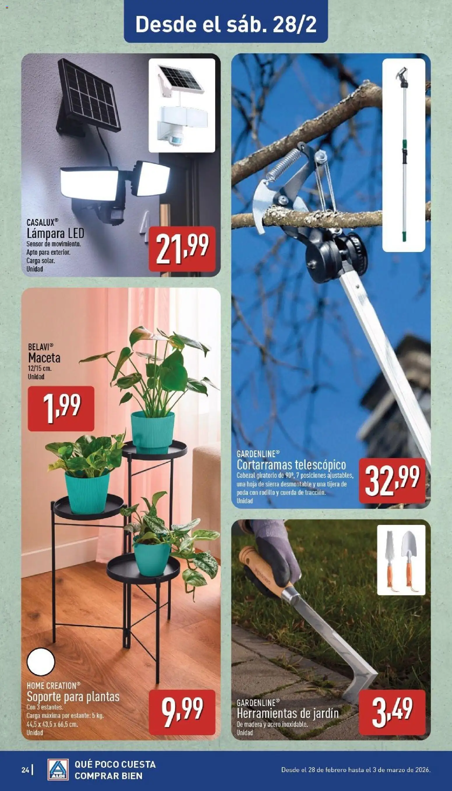 Aldi folleto Baleares │ válido desde el 23.02.2026 | Página: 24 | Productos: Tijera de poda, Soporte para plantas, Maceta, Lámpara