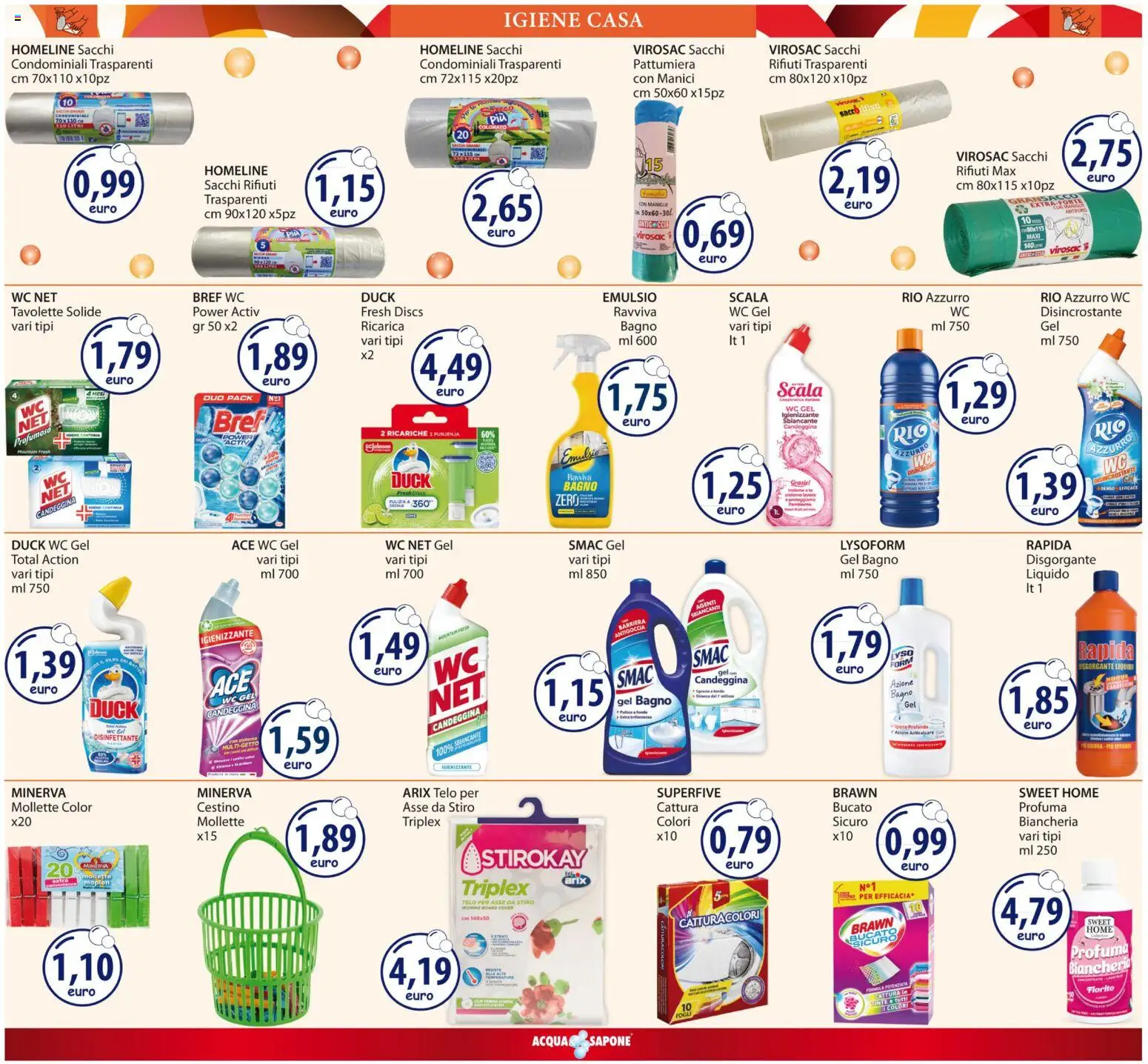 Volantino Acqua e Sapone del 01.12.2025 | Pagina: 18 | Prodotti: Sacco rifiuti, Candeggina, Scala, Pattumiera