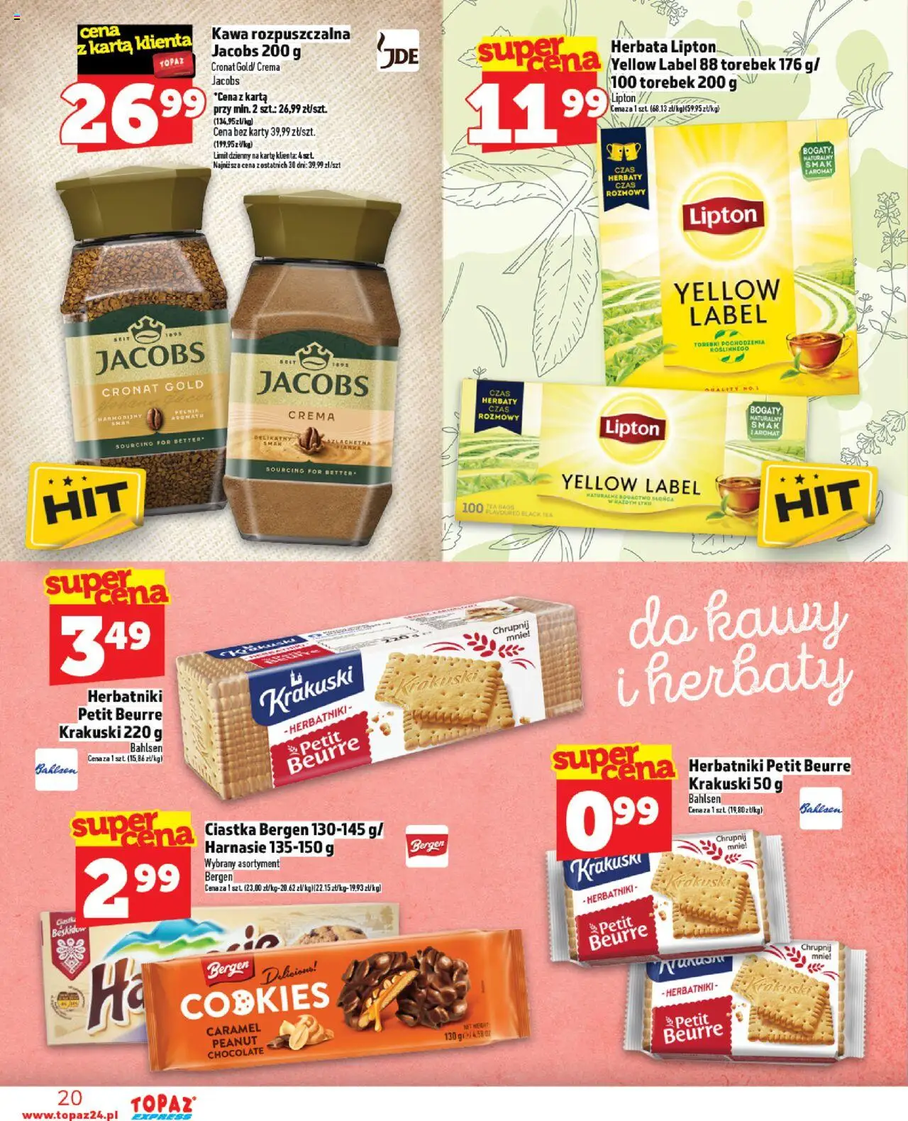 Topaz Gazetka - Express od 07.08.2025 | Strona: 20 | Produkty: Karta, Herbatniki, Herbata lipton, Ciastka