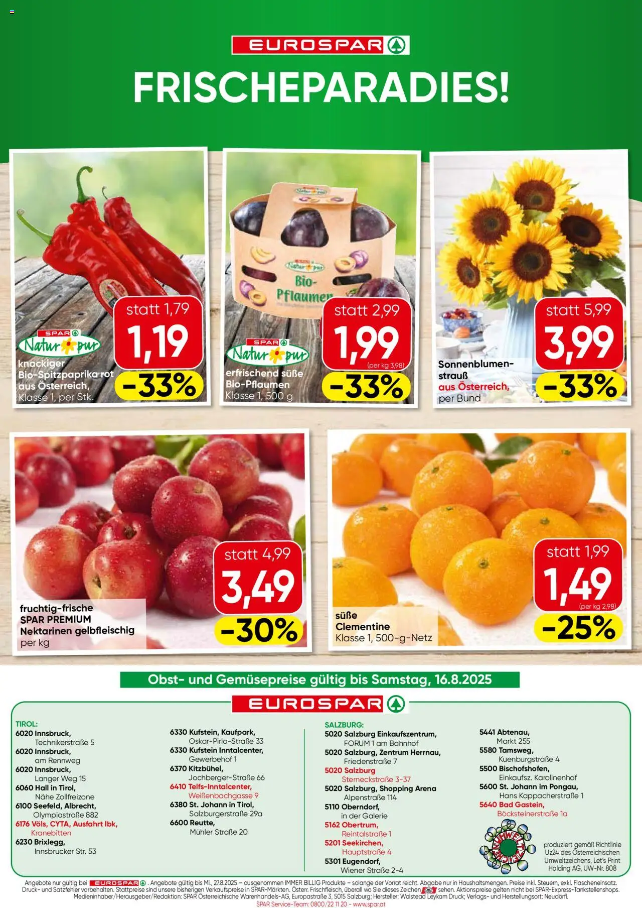 Eurospar Flugblatt gültig ab 14.08.2025 | Seite: 16 | Produkte: Obst, Bad