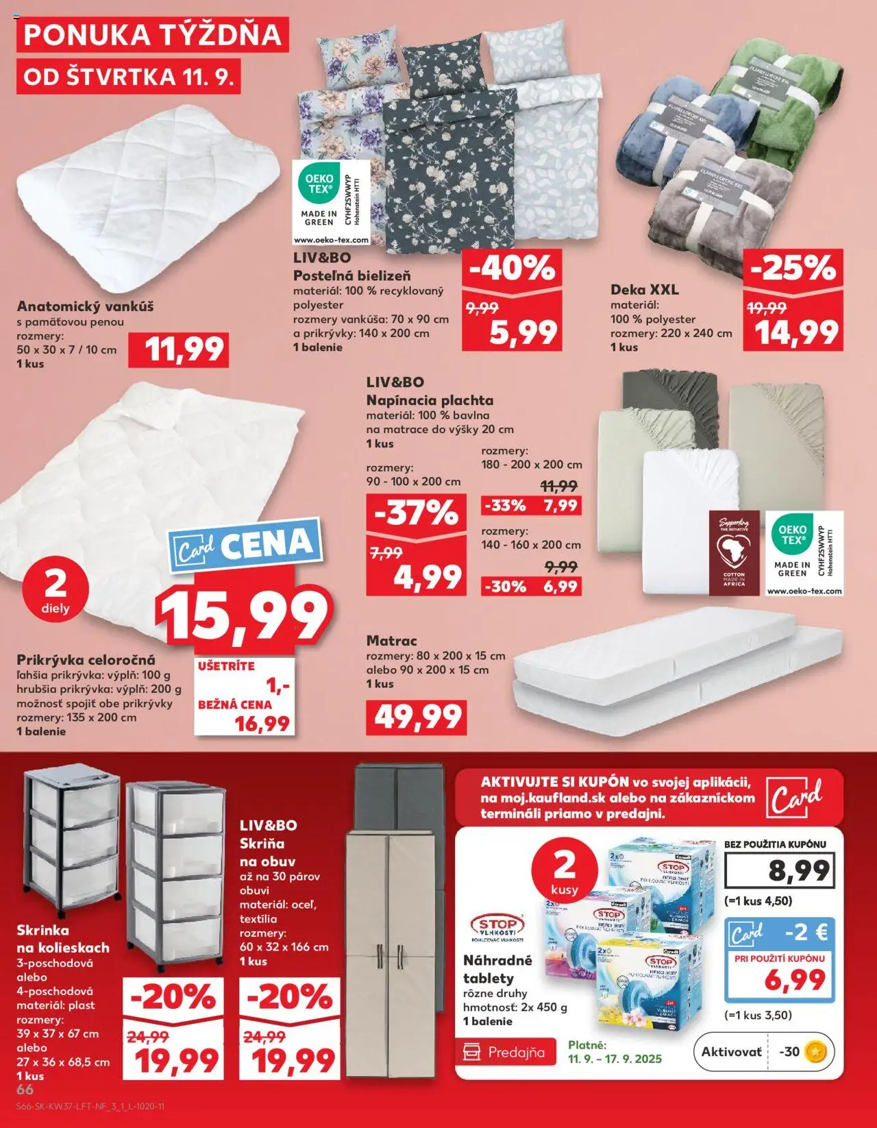 Nové Kaufland akcie – leták je platný od 11.09.2025 | Strana: 66 | Produkty: Matrace, Matrac, Plachta, Skriňa