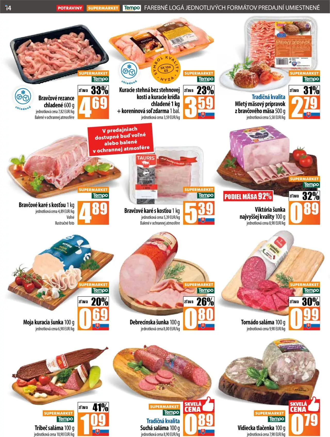 Nové COOP Jednota akcie – leták je platný od 18.09.2025 | Strana: 14 | Produkty: Saláma, Šunka, Kuracie stehná, Kuracie krídla