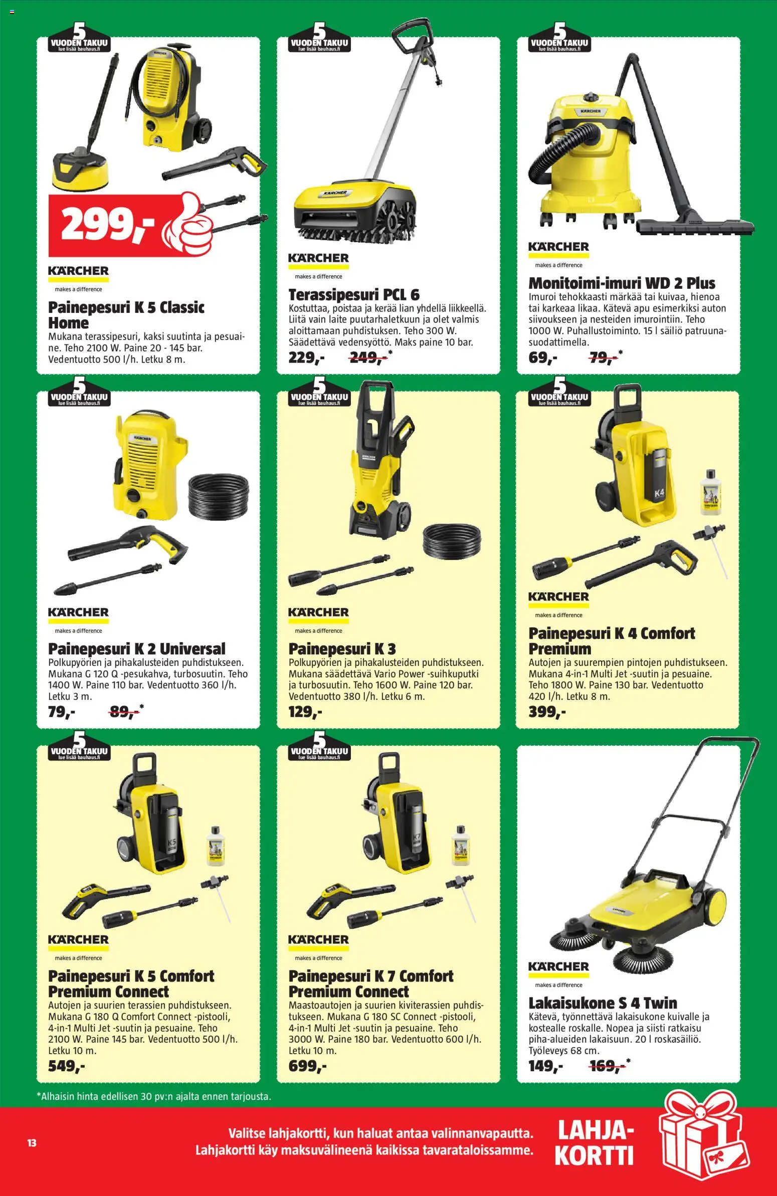 Bauhaus tarjoukset – voimassa 31.03.2026 alkaen | Sivu: 13 | Tuotteet: Letku, Painepesuri