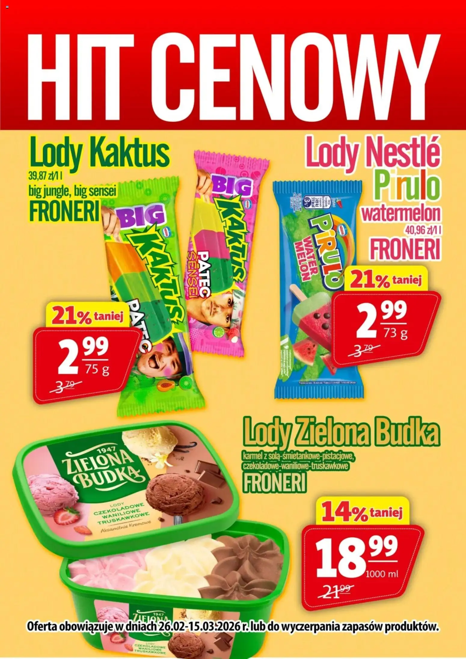 Prim Market Promocja - Lody Froneri od 26.02.2026 | Strona: 1 | Produkty: Lody Kaktus, Lody