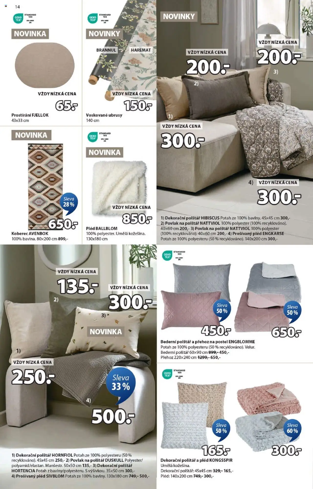 JYSK leták od 13.08.2025 | Strana: 14 | Produkty: Přehoz, Polštář 45x45, Prostírání, Postel