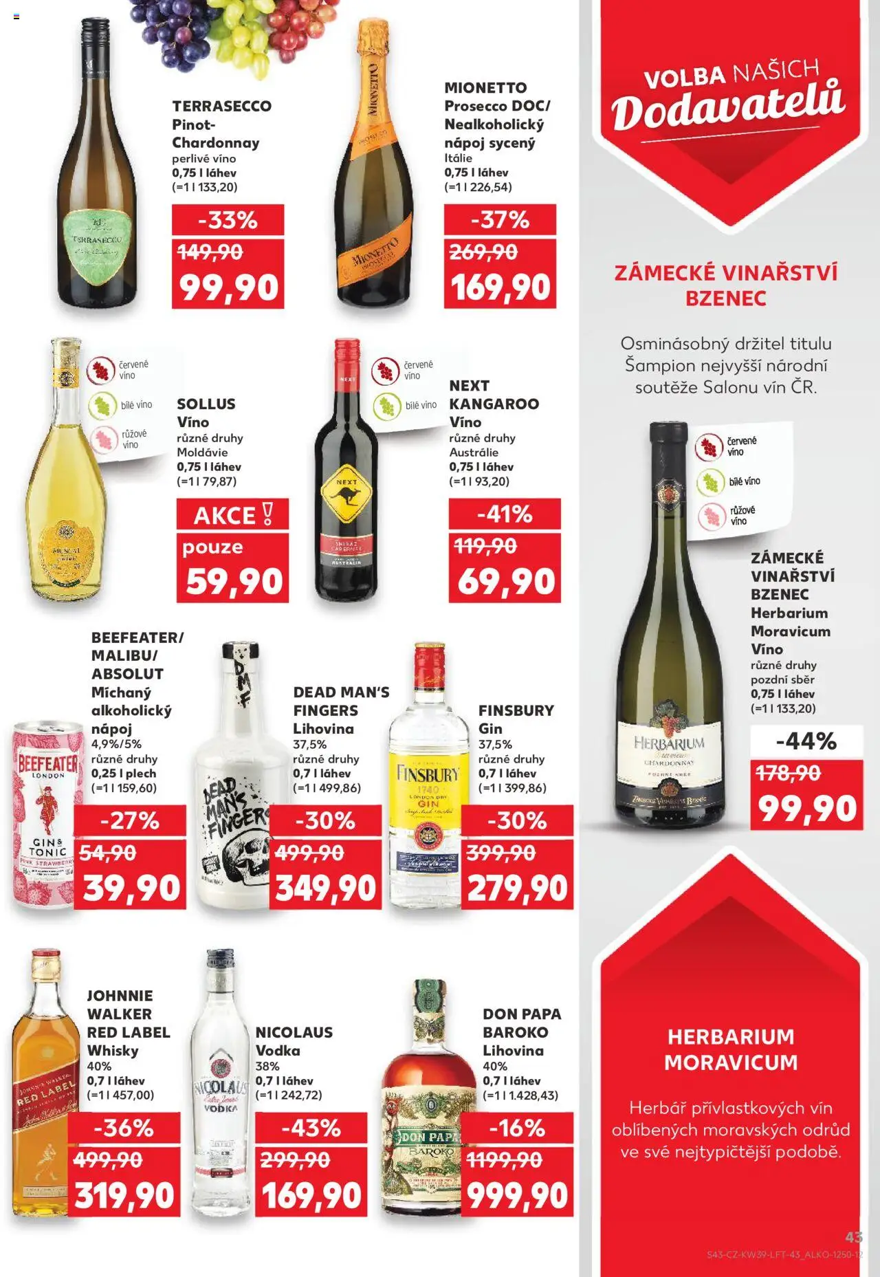 Kaufland leták od 24.09.2025 | Strana: 43 | Produkty: Mionetto, Red Label, Nicolaus vodka, Plech