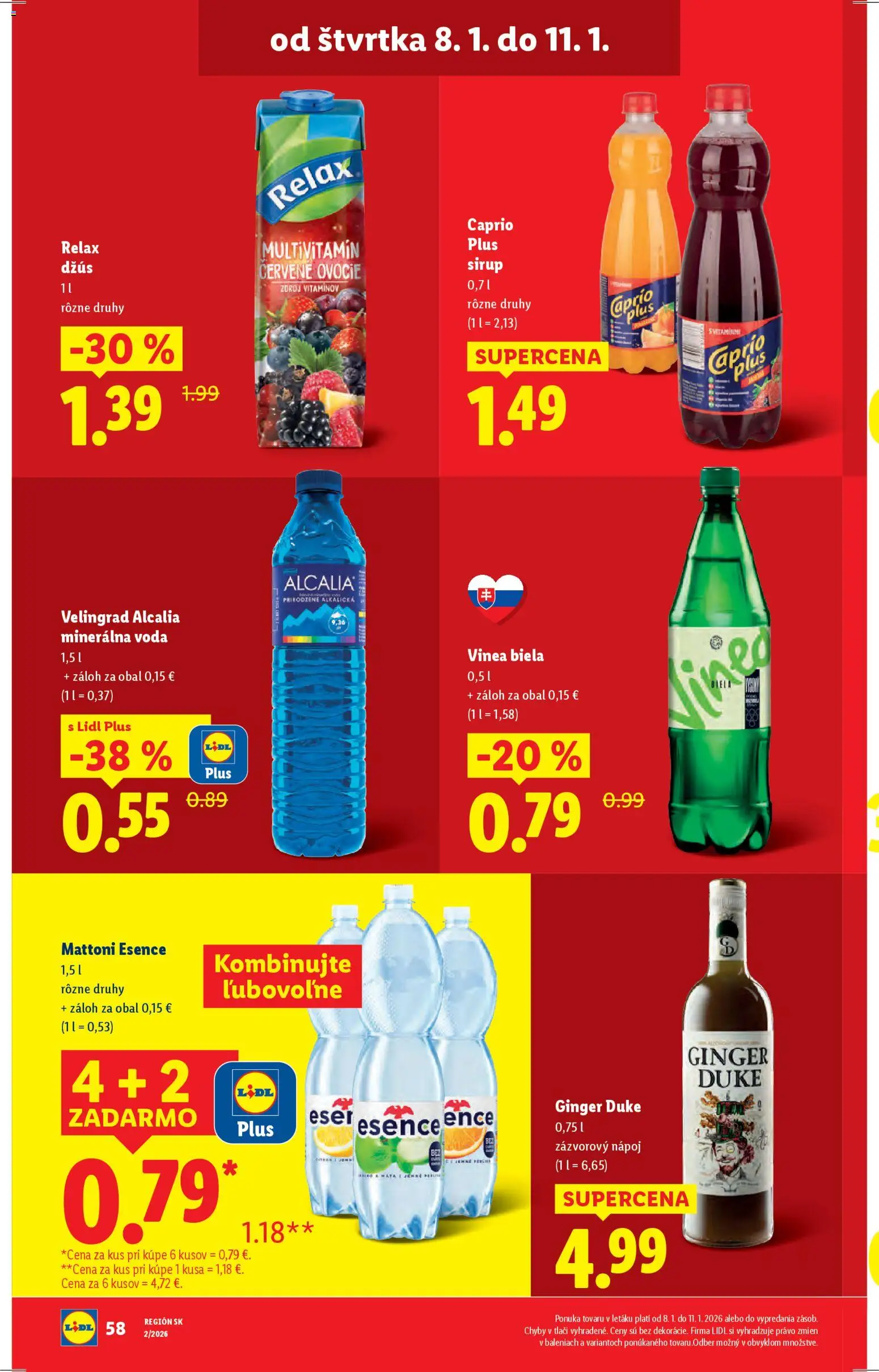 Nové Lidl akcie – leták je platný od 08.01.2026 | Strana: 18 | Produkty: Džús, Mattoni, Voda, Minerálna voda