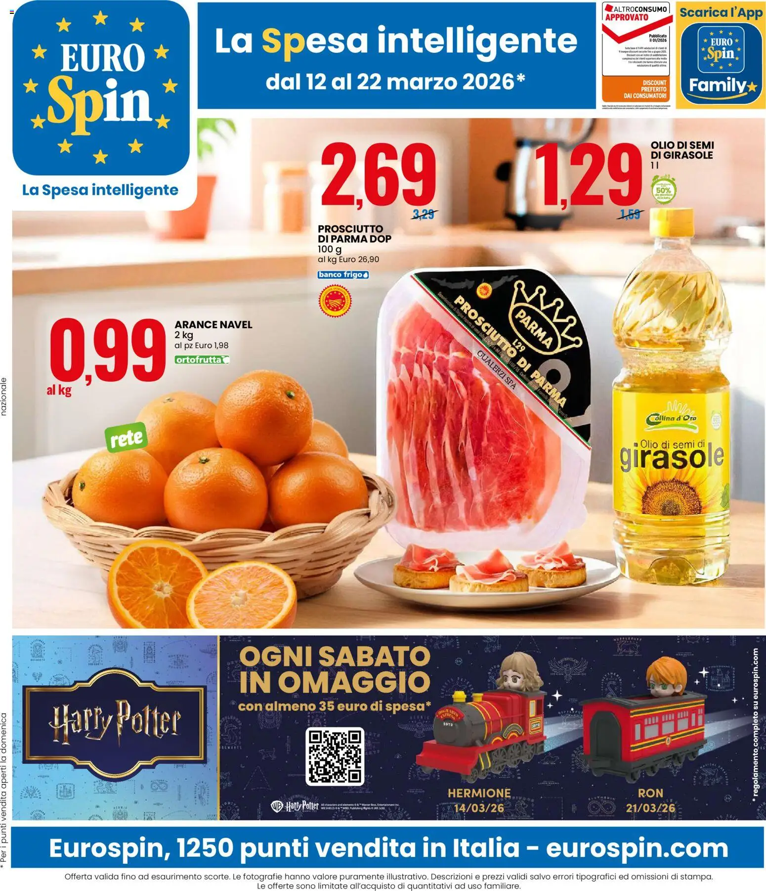 Volantino Eurospin del 12.03.2026 | Pagina: 1 | Prodotti: Prosciutto di Parma, Olio, Prosciutto, Olio di semi di girasole