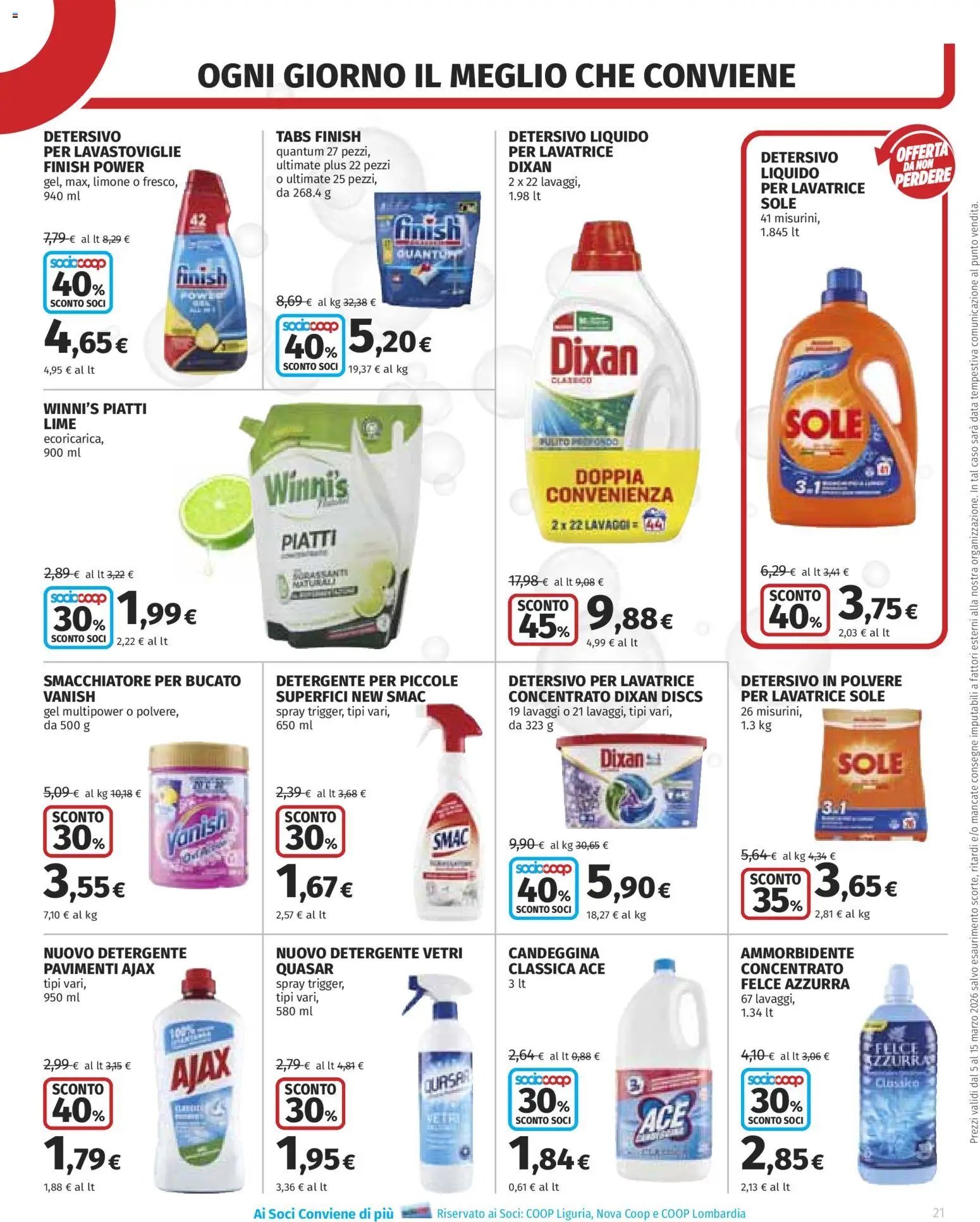 Volantino COOP del 05.03.2026 | Pagina: 21 | Prodotti: Ammorbidente, Smacchiatore, Detergente, Lime