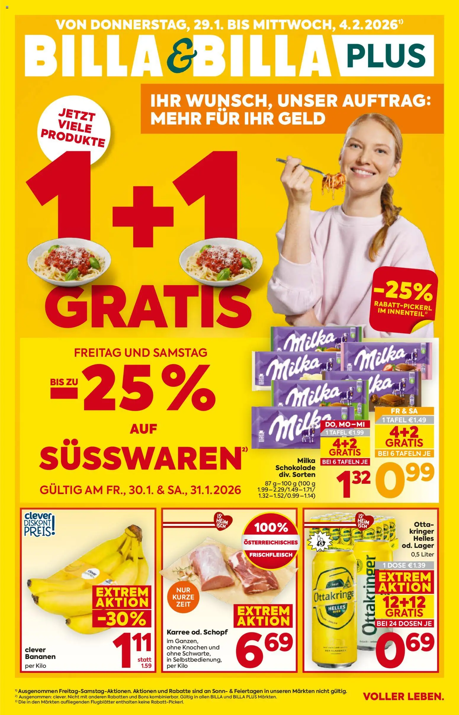 Billa Flugblatt gültig ab 29.01.2026 | Seite: 1 | Produkte: Schokolade, Bananen