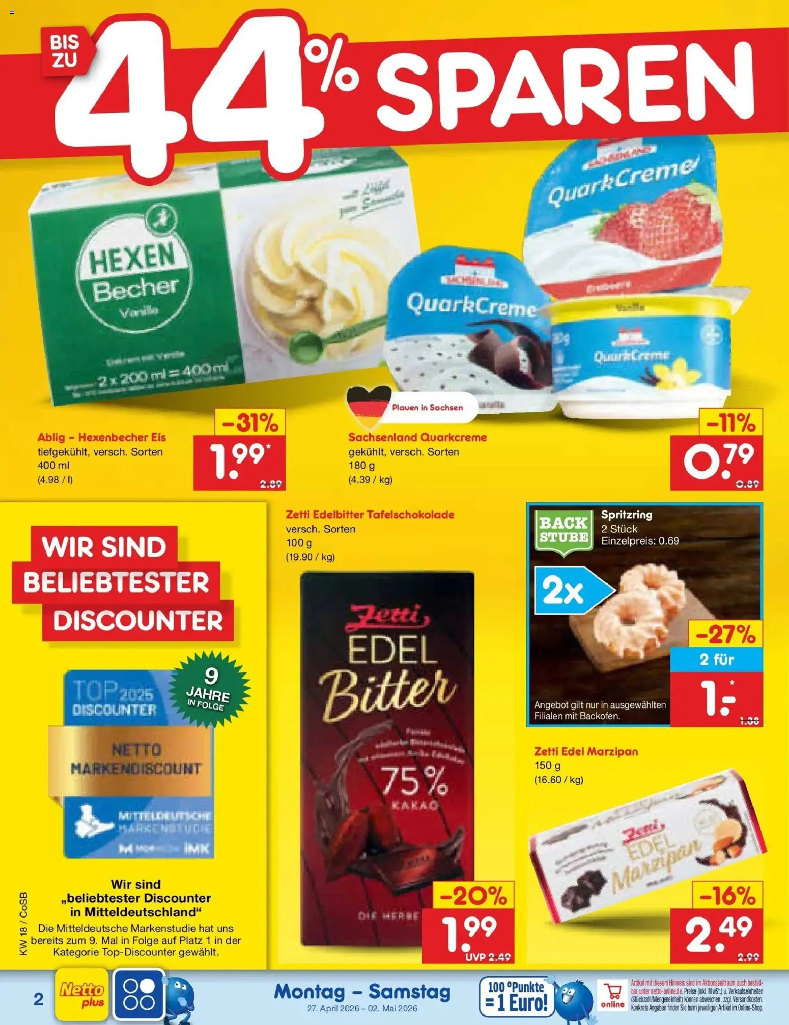 Netto Marken-Discount Prospekt Bitterfeld-Wolfen	 – gültig ab 27.04.2026 | Seite: 34 | Produkte: Top, Quark, Eis