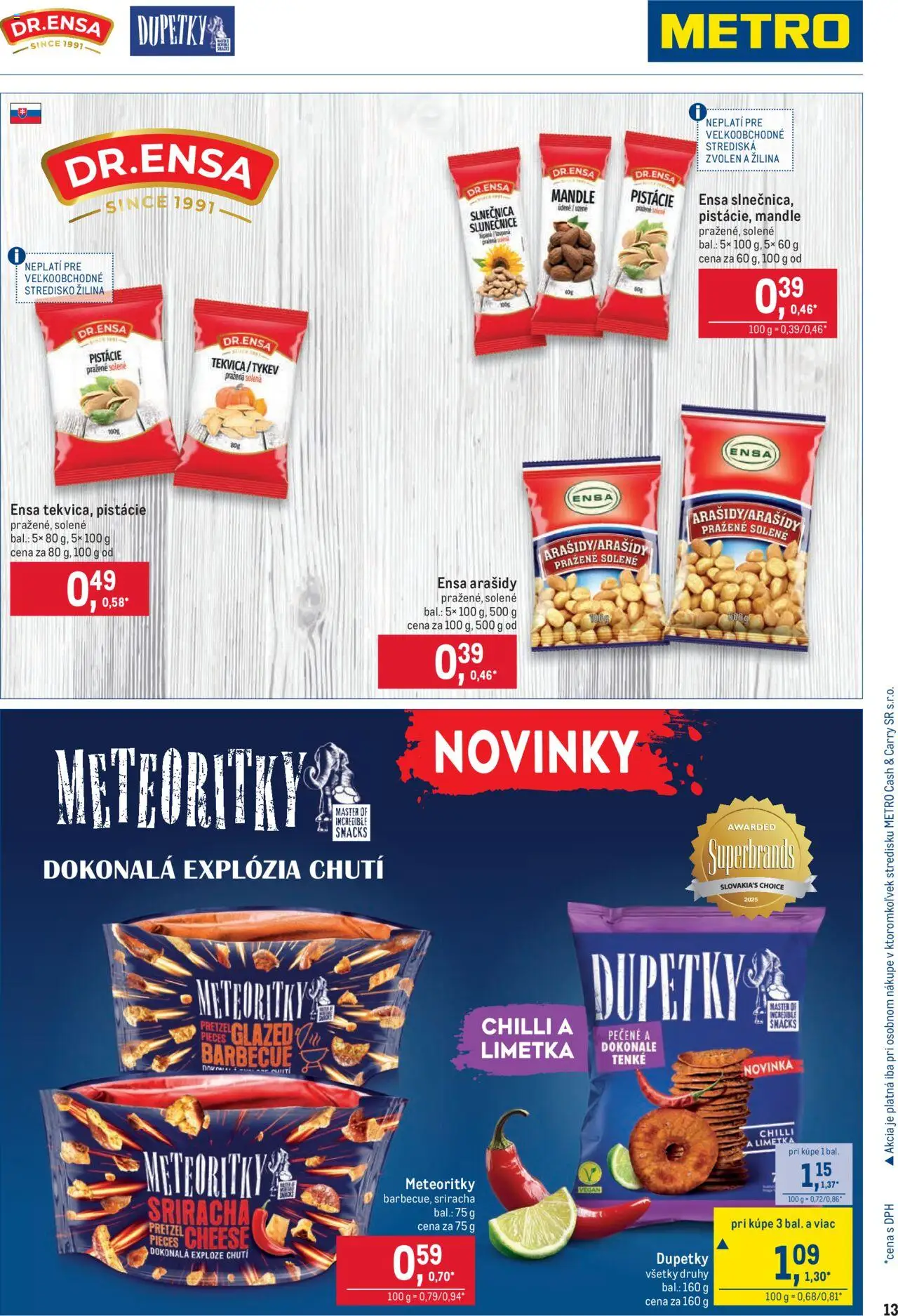 Nové Metro akcie – leták je platný od 27.08.2025 | Strana: 13 | Produkty: Limetka, Arašidy, Pistácie, Mandle