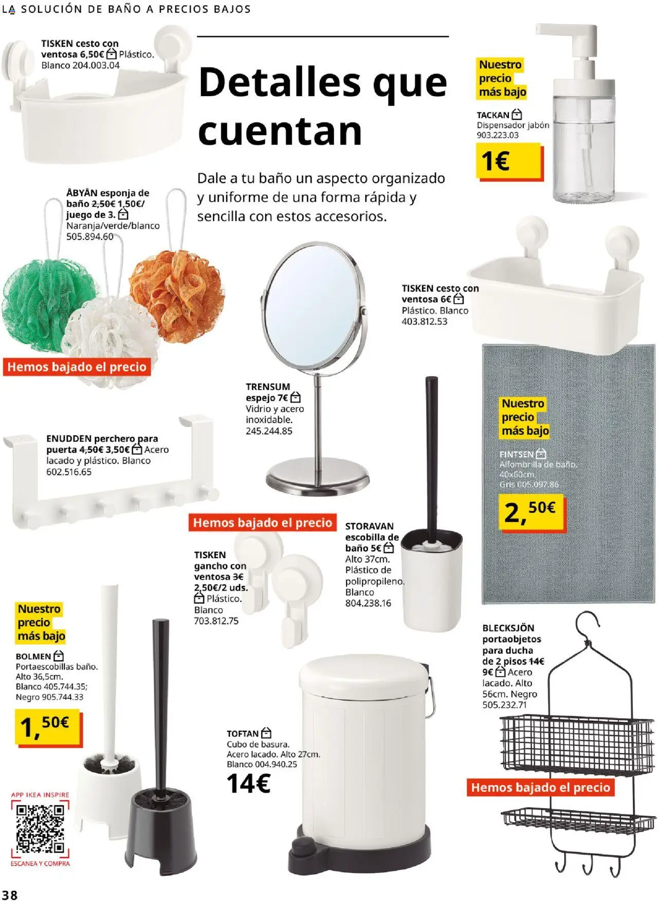 Catálogo IKEA Precios bajos.  │ válido desde el 01.09.2025 | Página: 38 | Productos: Perchero, Esponja, Dispensador, Espejo