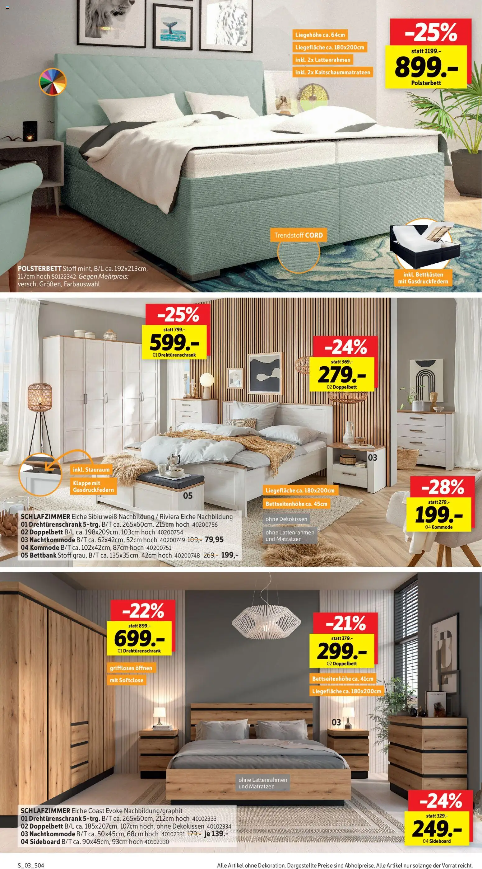 Sconto Prospekt 	 – gültig ab 04.02.2026 | Seite: 4 | Produkte: Sideboard, Drehtürenschrank, Doppelbett, Polsterbett