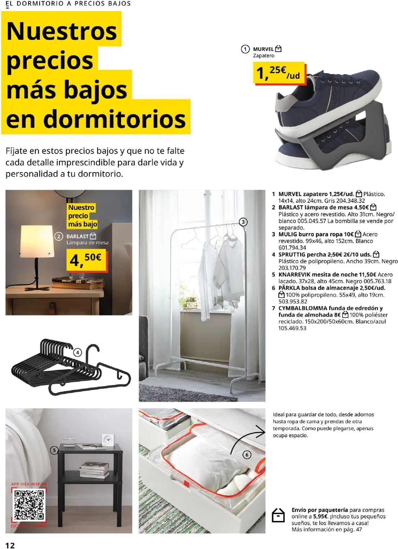 Catálogo IKEA Precios bajos. Muy bajos │ válido desde el 04.02.2025 | Página: 12 | Productos: Percha, Bolsa, Cama, Almohada