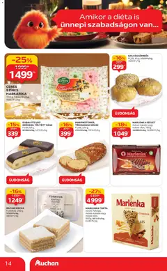 Auchan - Karácsonyi prémium élelmiszer hipermarket ajánlataink - amely érvényes a következő dátumtól: 20.11.2025 | Oldal: 14 | Termékek: Torta, Fánk, Sütő, Kokusz