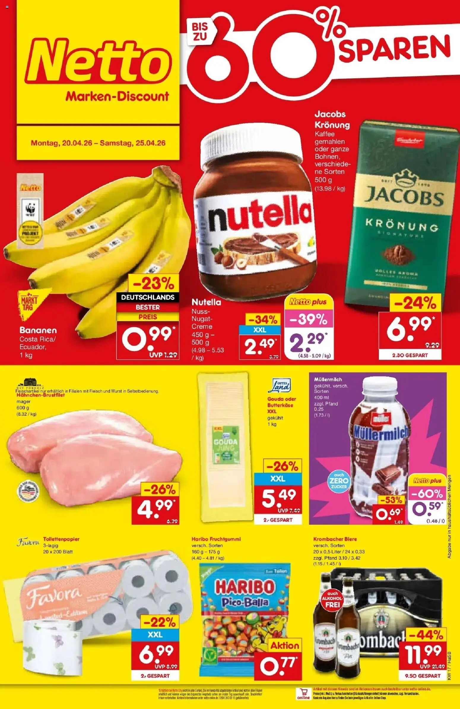 Netto Marken-Discount Prospekt Wuppertal	 – gültig ab 20.04.2026 | Seite: 57 | Produkte: Bananen, Zucker, Krombacher, Müllermilch