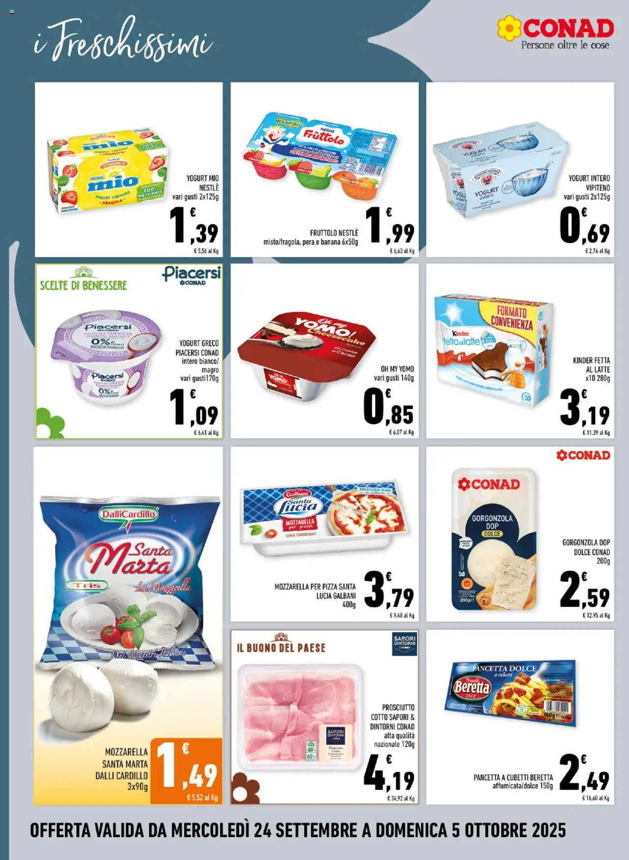 Volantino Conad del 24.09.2025 | Pagina: 8 | Prodotti: Mozzarella, Latte, Pera, Cacao