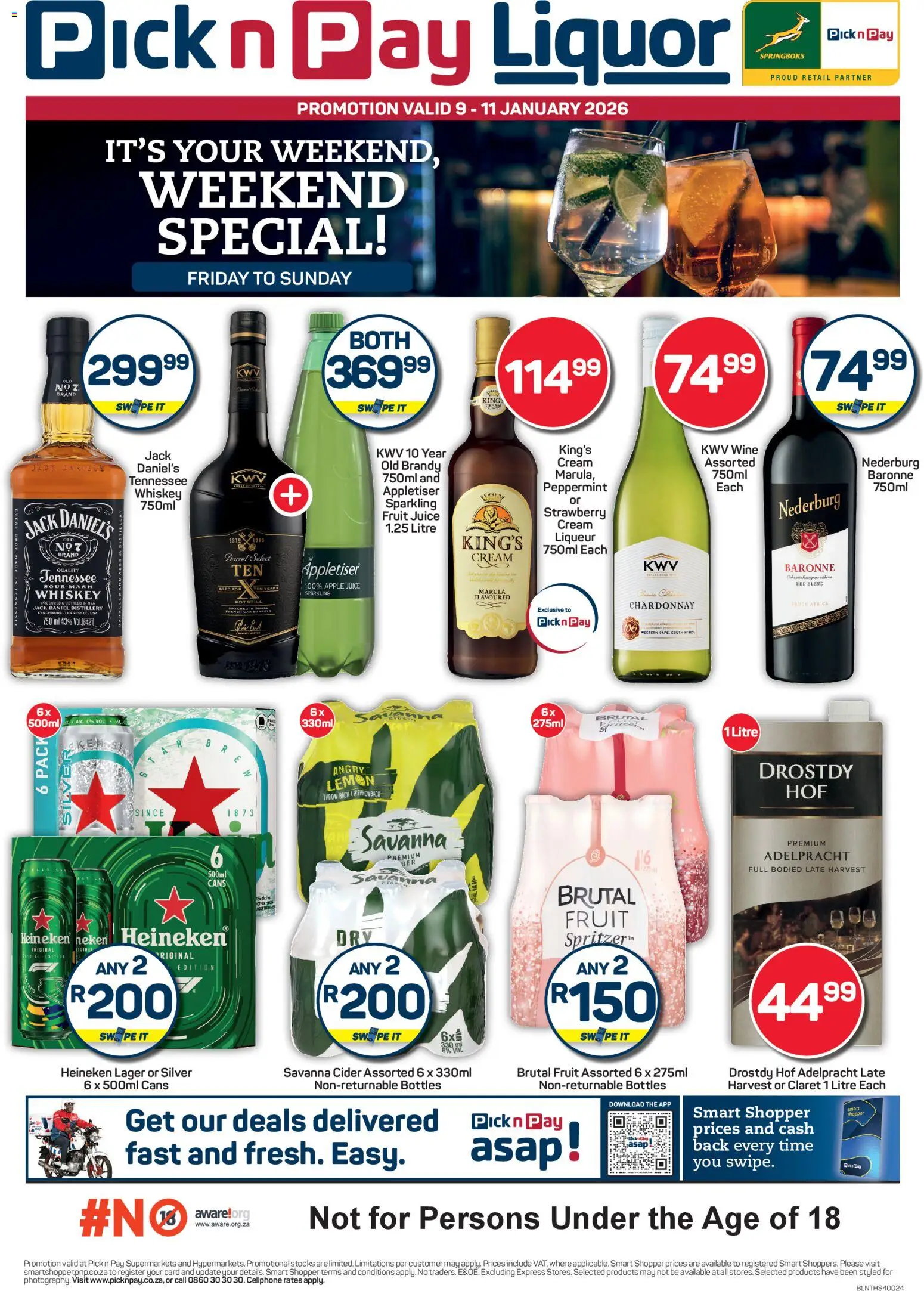 New Pick n Pay catalogue – valid from 09.01.2026 | Page: 1 | Products: Brandy, Whiskey, Fruit, Lemon