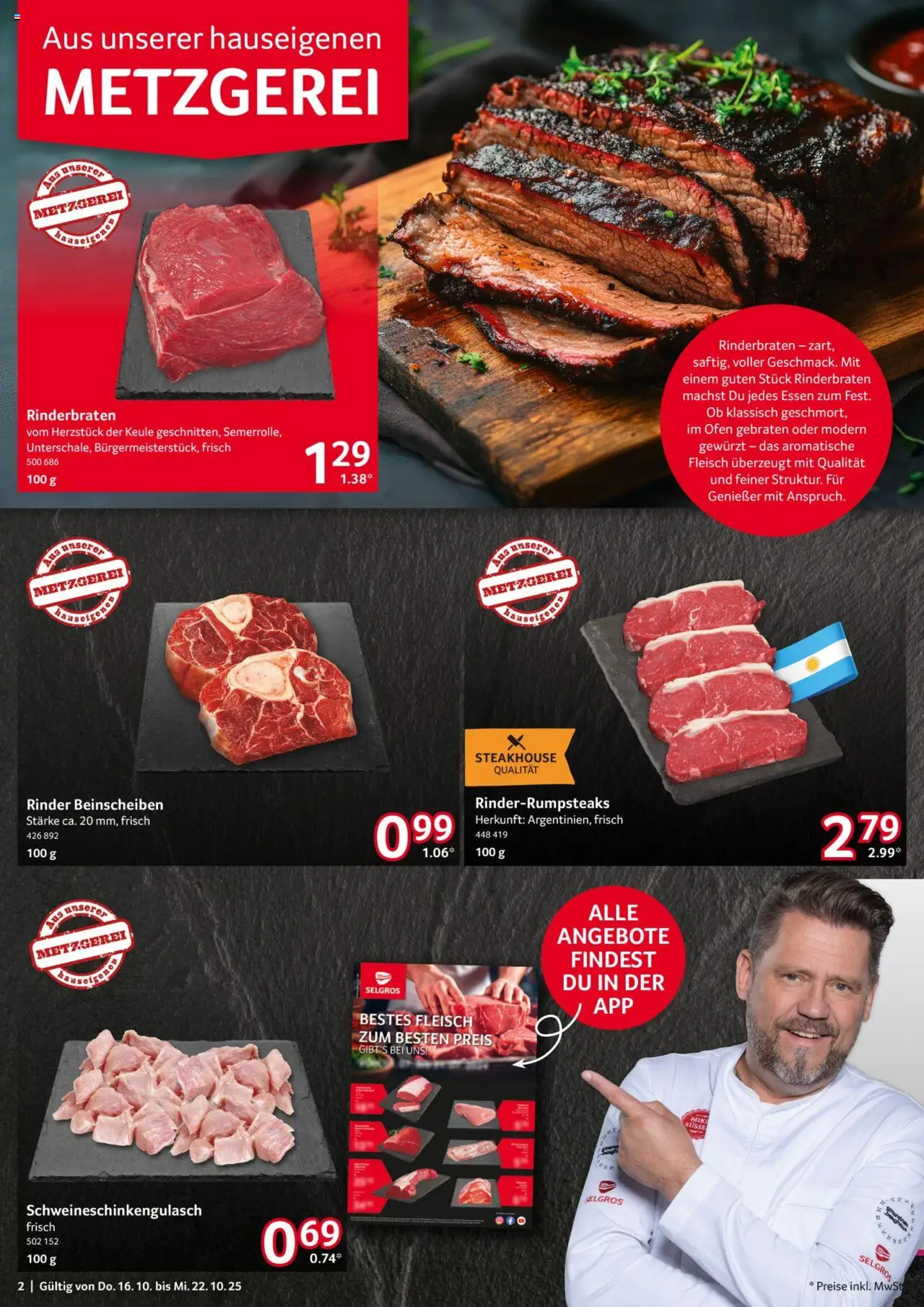 Selgros Prospekt 	 – gültig ab 16.10.2025 | Seite: 2 | Produkte: Rinderbraten, Ofen, Fleisch