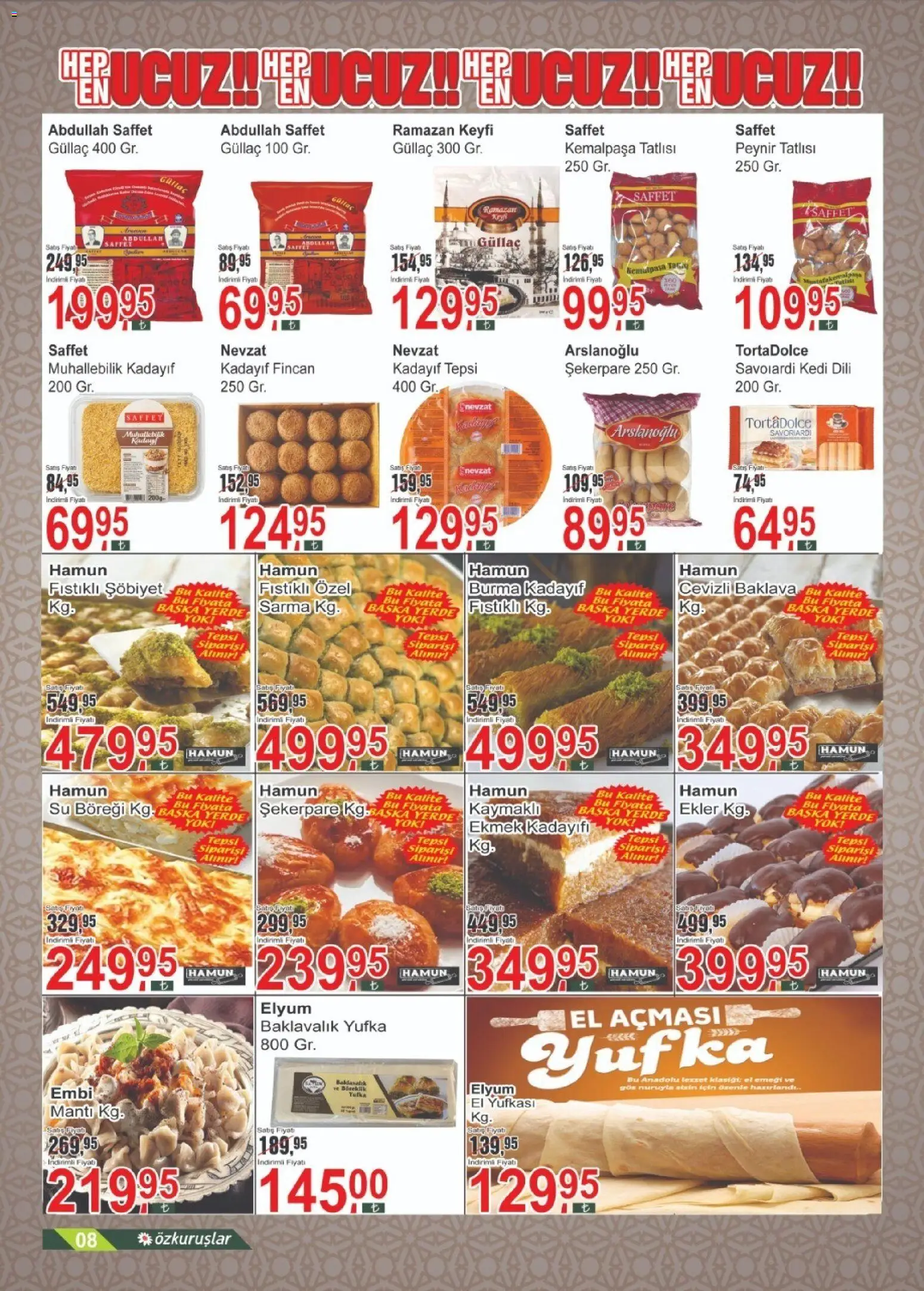 Özkuruşlar Katalog - 13.02.2026 tarihinden itibaren geçerlidir | Sayfa: 8 | Ürünler: Peynir, Ekmek, Su, Tepsi