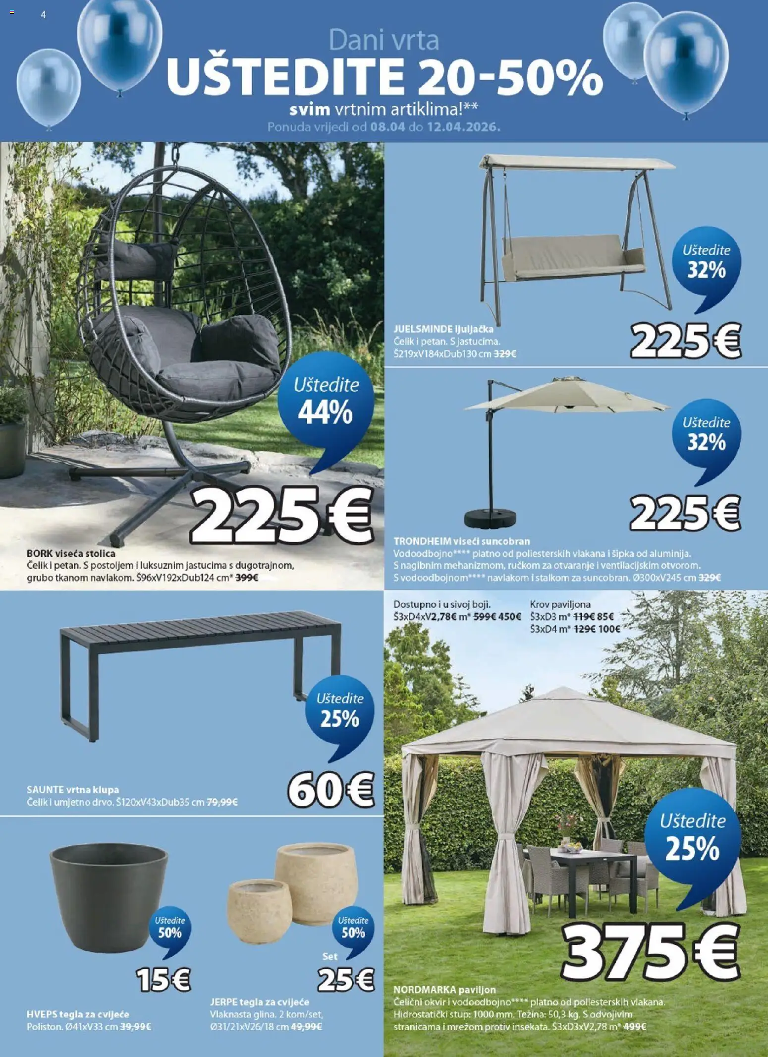 JYSK katalog | vrijedi od 08.04.2026 | Stranica: 4 | Proizvodi: Cvijeće, Stolica, Suncobran