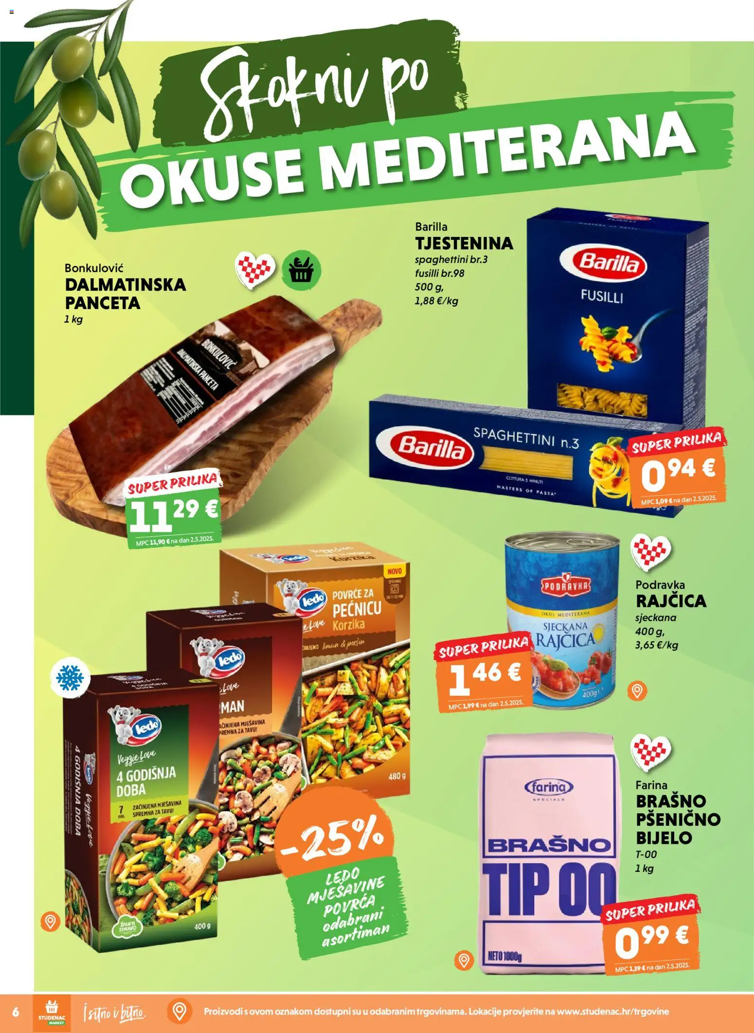 Studenac katalog | vrijedi od 22.04.2026 | Stranica: 6 | Proizvodi: Tjestenina, Rajčica, Peršin, Panceta