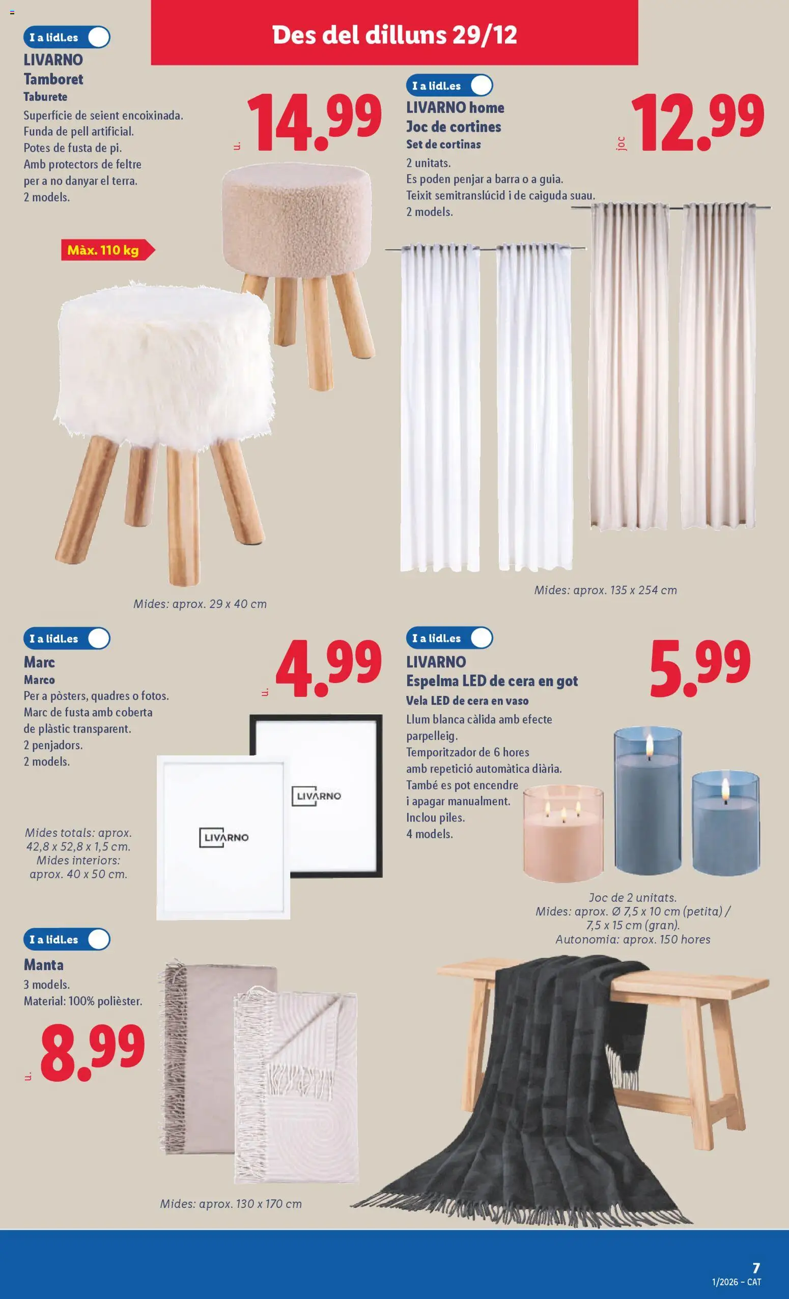 Lidl folleto de bazar │ válido desde el 29.12.2025 | Página: 11 | Productos: Taburete, Vela, Manta, Marco