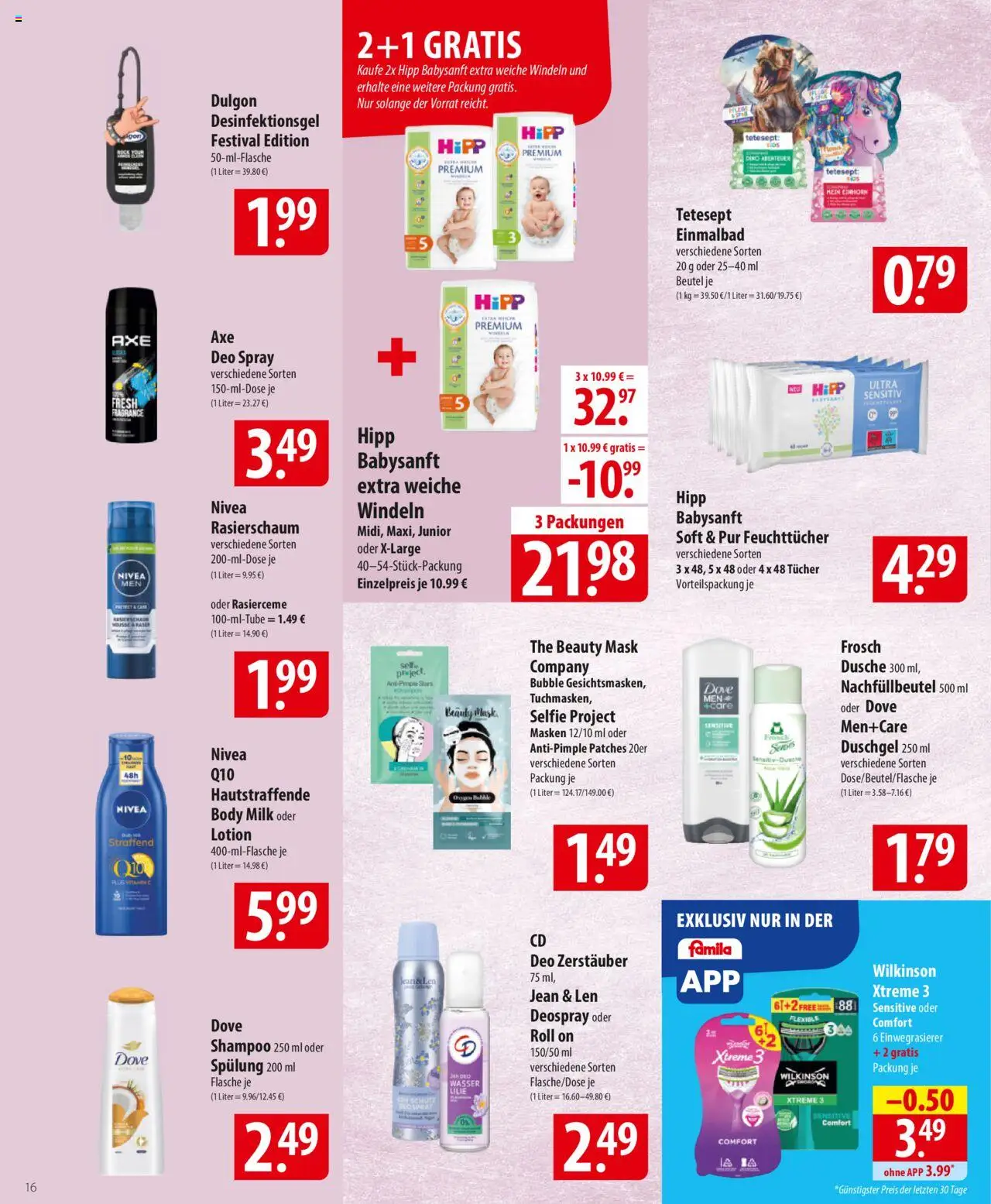 Famila Prospekt 	 - gültig ab dem 23.06.2025 | Seite: 16 | Produkte: Shampoo, Wasser, Body Lotion, Shower Gel