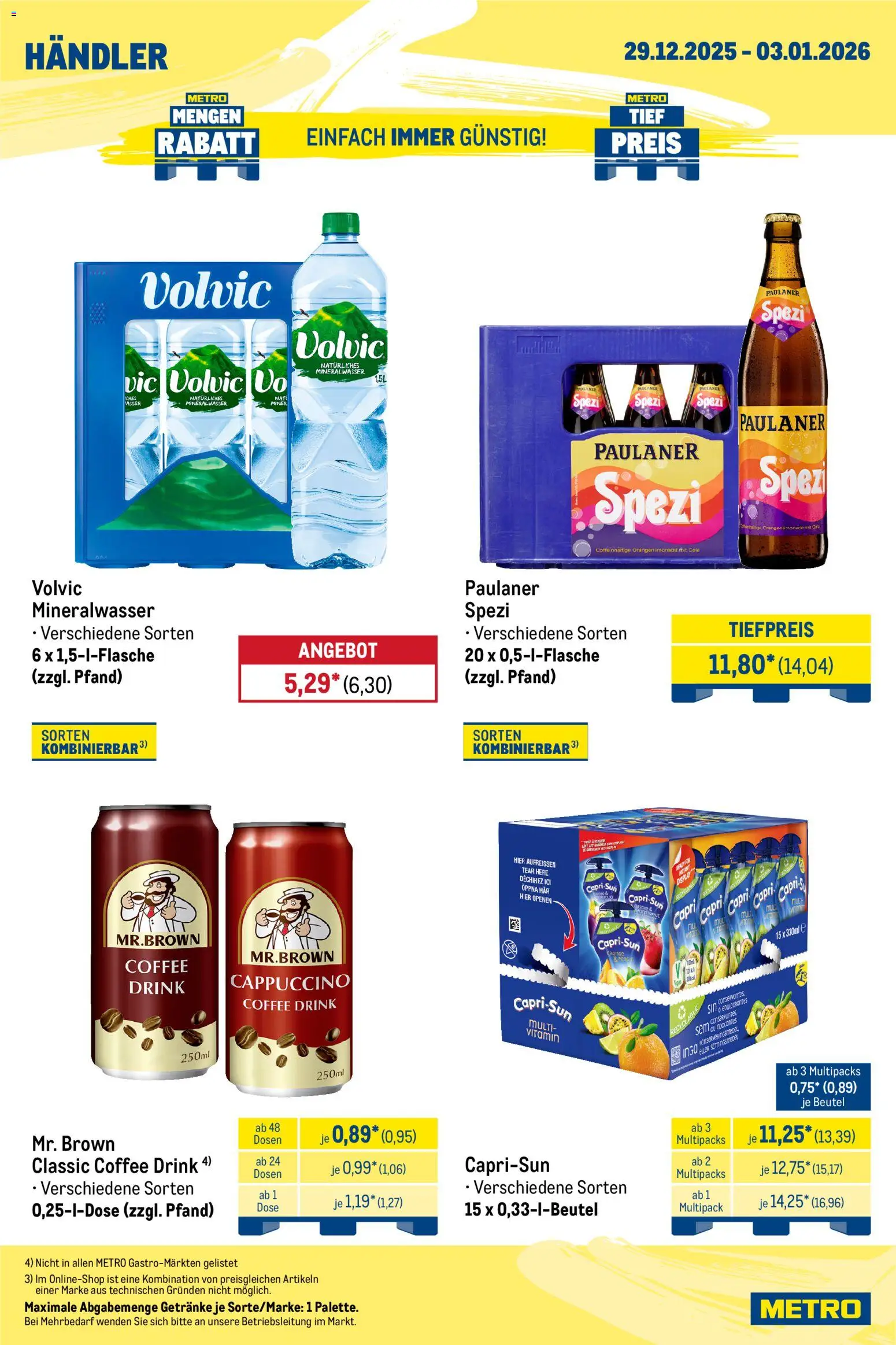 Metro Wochen-Angebote Händler – gültig ab 29.12.2025 | Seite: 3 | Produkte: Paulaner spezi, Mineralwasser, Volvic, Paulaner