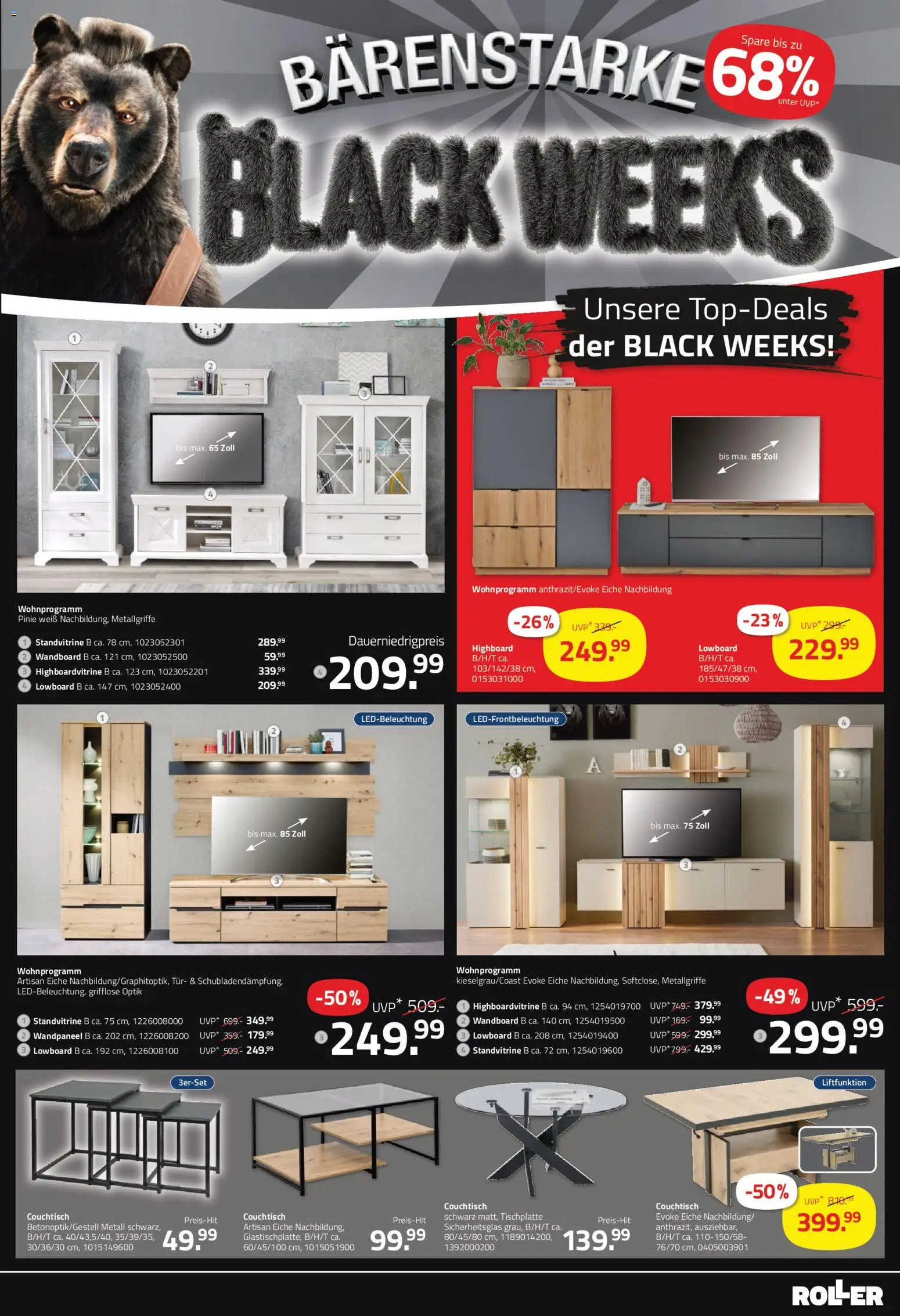 Roller - Black Friday – gültig ab 16.11.2025 | Seite: 7 | Produkte: Lowboard, HIghboard, Wandboard, Couchtisch