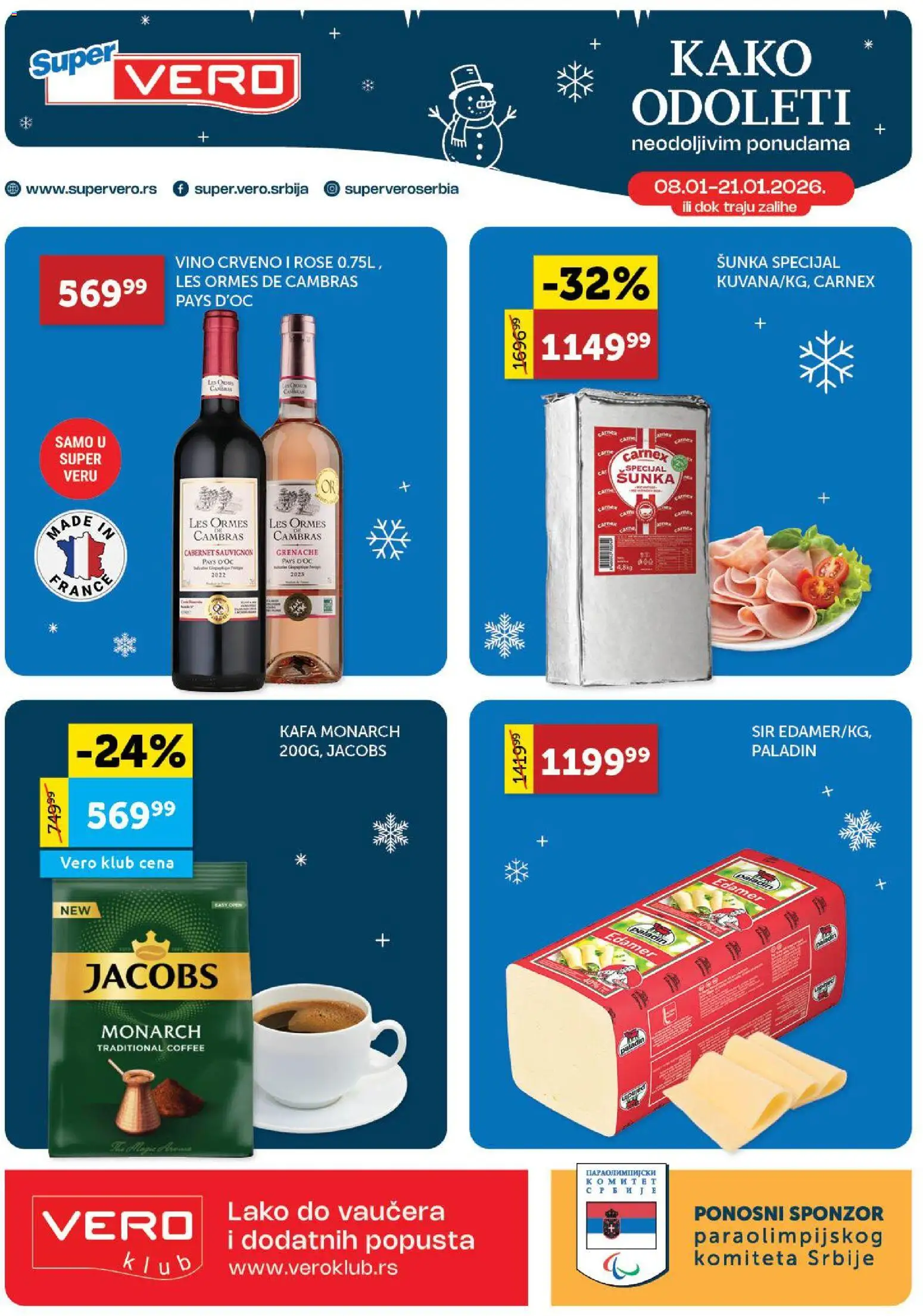 SuperVERO katalog - važi od 08.01.2026 | Strana: 1 | Proizvode: Cabernet Sauvignon, Sir, Kafa, Šunka