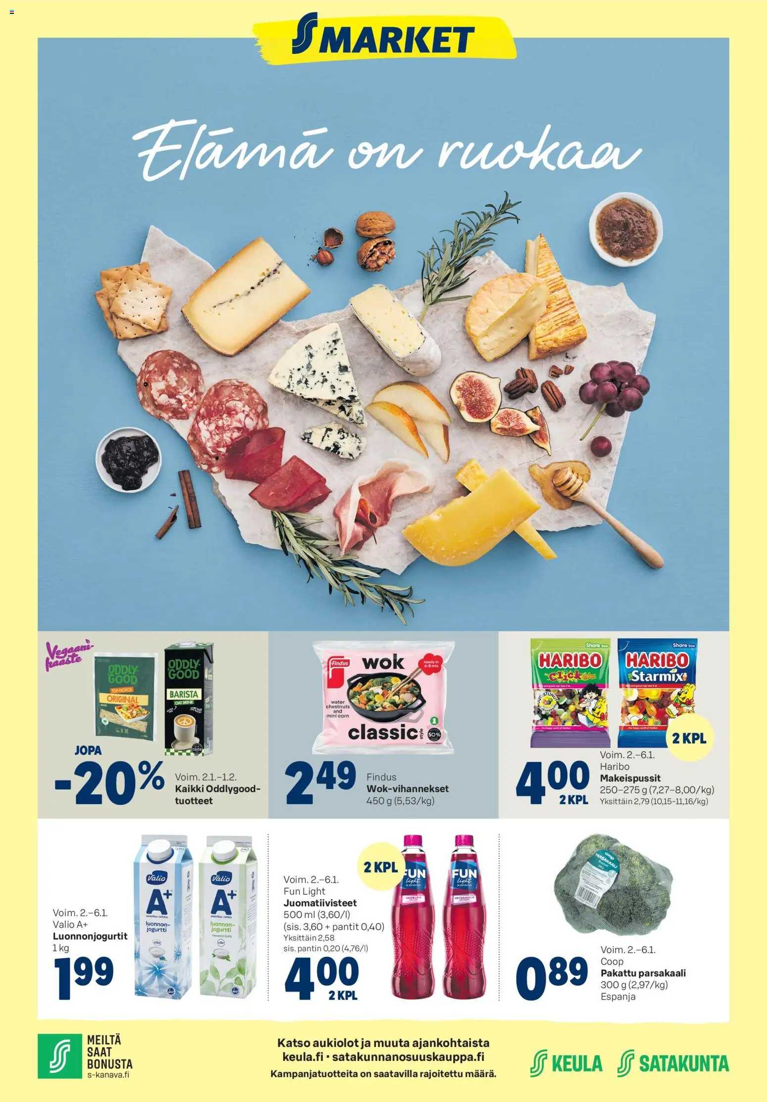 S-market tarjoukset – voimassa 02.01.2026 alkaen | Sivu: 1 | Tuotteet: Makeispussit, Parsakaali, Jogurtti