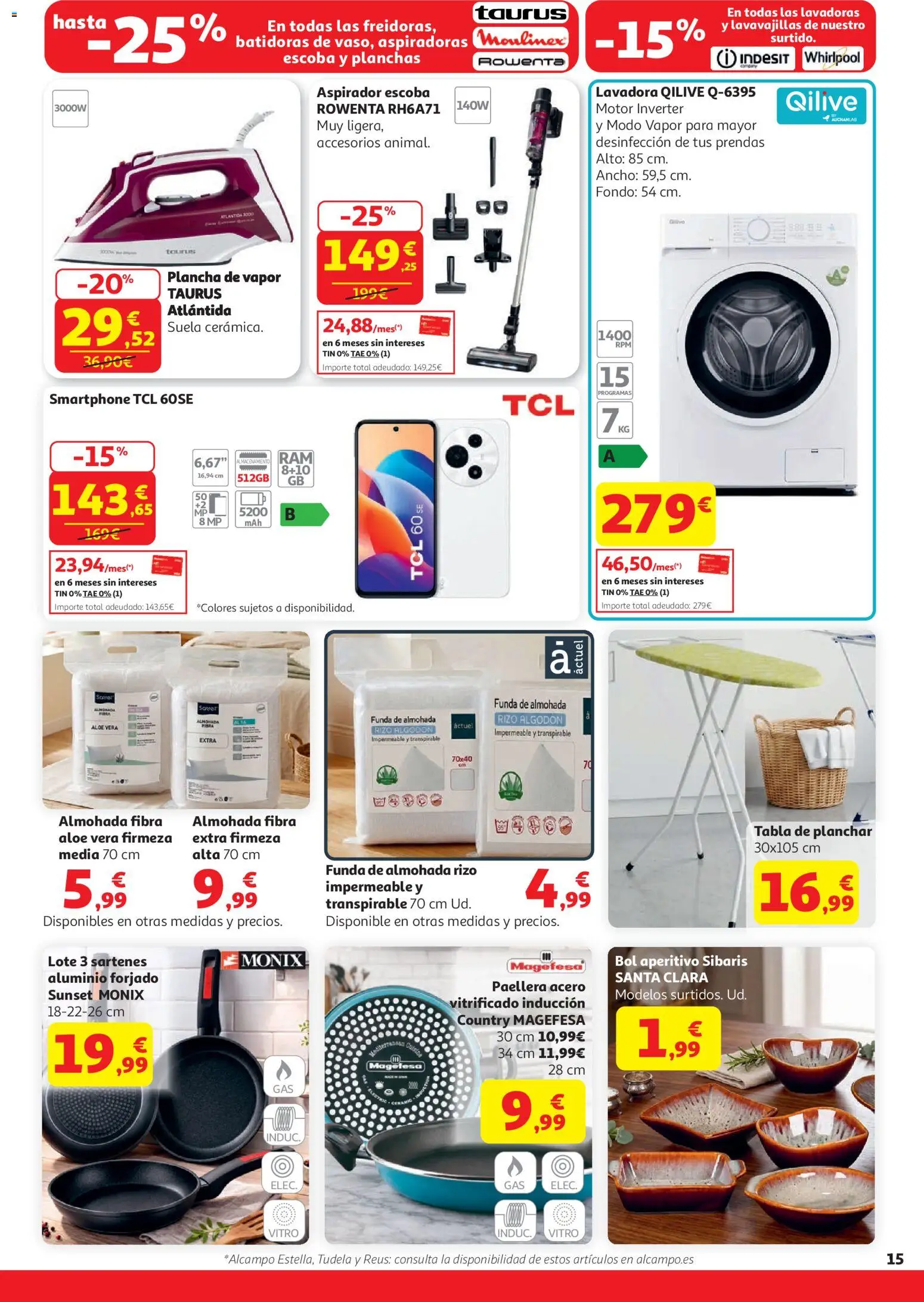 Alcampo Superstore Cat │ válido desde el 07.04.2026 | Página: 15 | Productos: Smartphone, Funda, Plancha, Aspirador