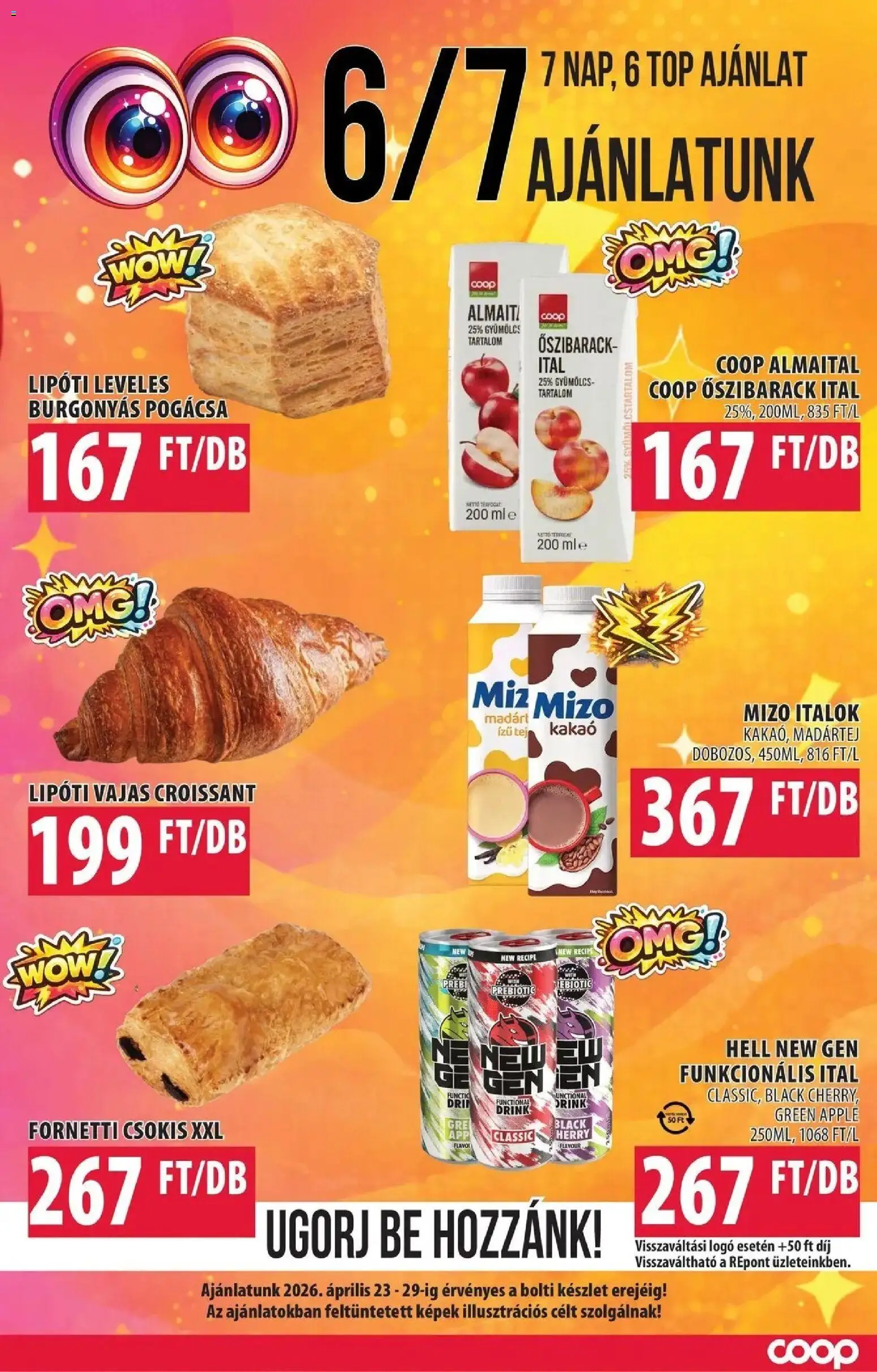 COOP Szolnok akciós ujság - amely érvényes a következő dátumtól: 23.04.2026 | Oldal: 3 | Termékek: Őszibarack, Croissant, Tej, Pogácsa