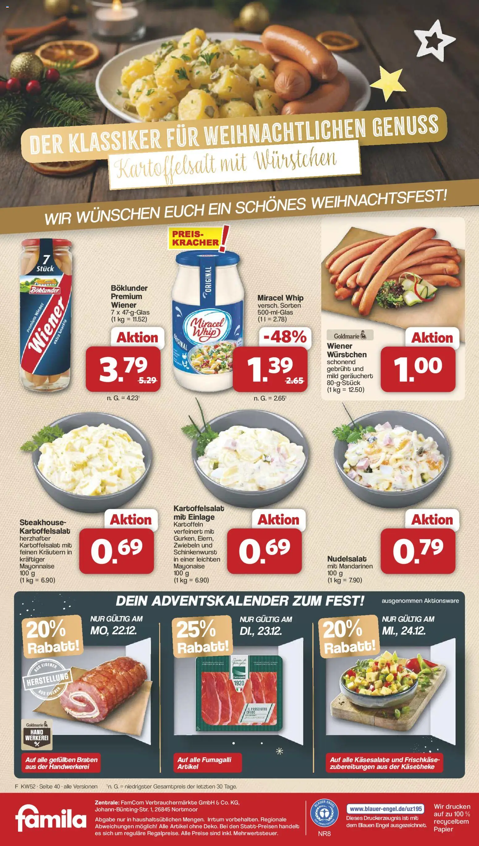 Famila Nordwest Prospekt 	 – gültig ab 22.12.2025 | Seite: 40 | Produkte: Mandarinen, Miracel whip, Mayonnaise, Frischkase