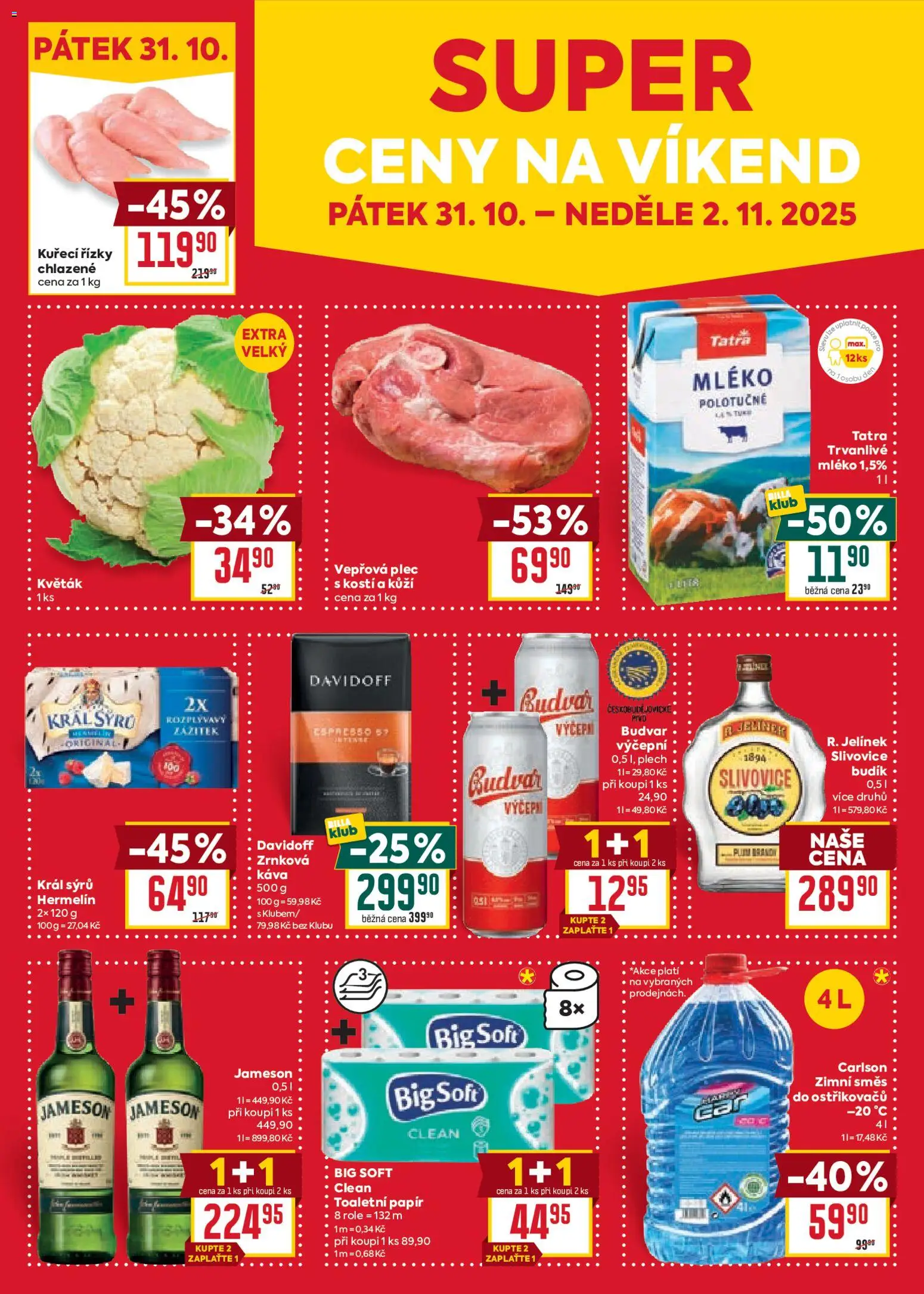 Billa Velký leták od 29.10.2025 | Strana: 41 | Produkty: Hermelín, Vepřová plec, Slivovice, Jelínek