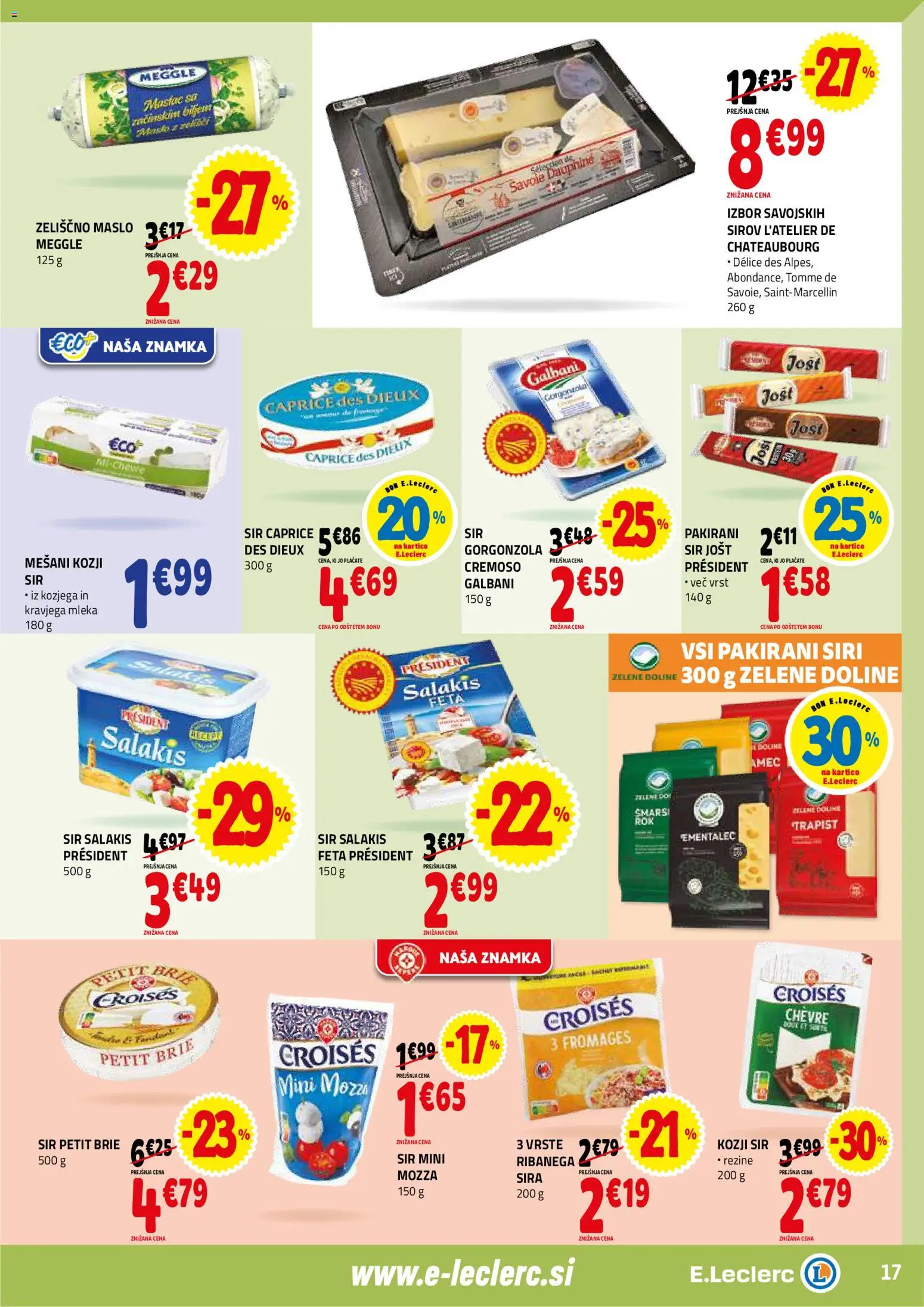 Novi E.leclerc katalog ponudbe – veljaven od 25.02.2026 | Stran: 17 | Izdelki: Ementalec, Maslo, Sir