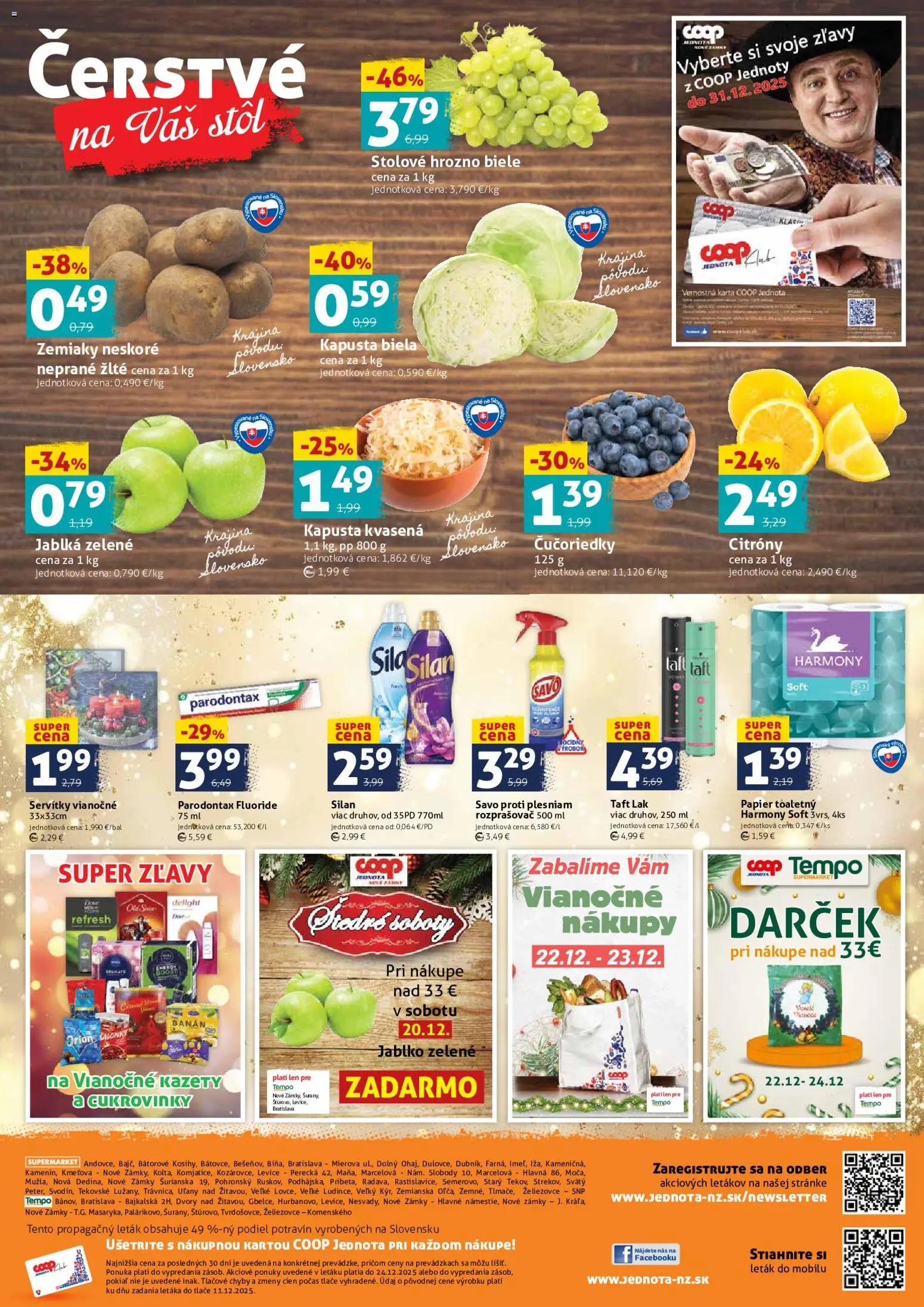 Nové COOP Jednota akcie – leták je platný od 19.12.2025 | Strana: 4 | Produkty: Stôl, Jablká, Kapusta biela