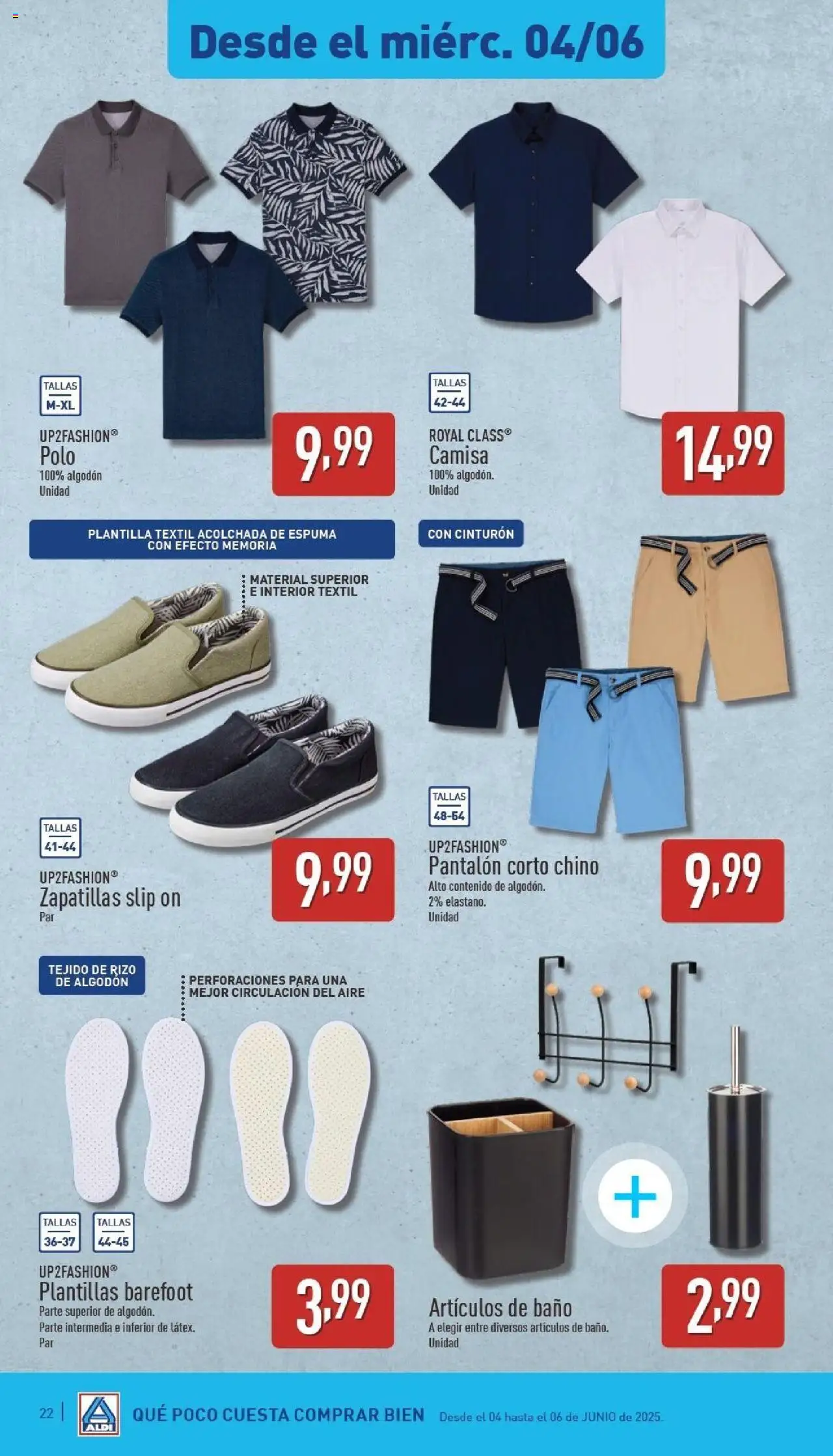 Aldi folleto Península │ válido desde el 02.06.2025 | Página: 22 | Productos: Zapatillas, Cinturón, Pantalón corto, Baño