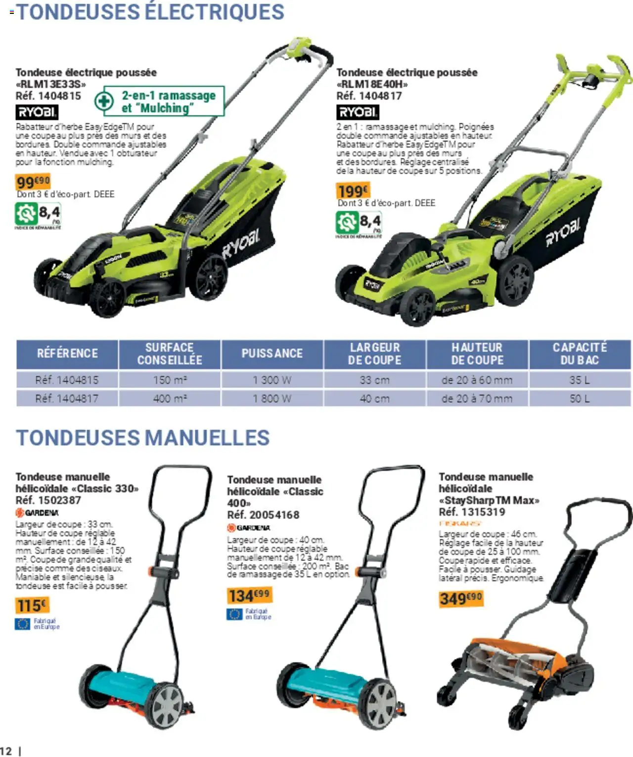 {H1} | Page: 12 | Produits: Tondeuse, Poignées