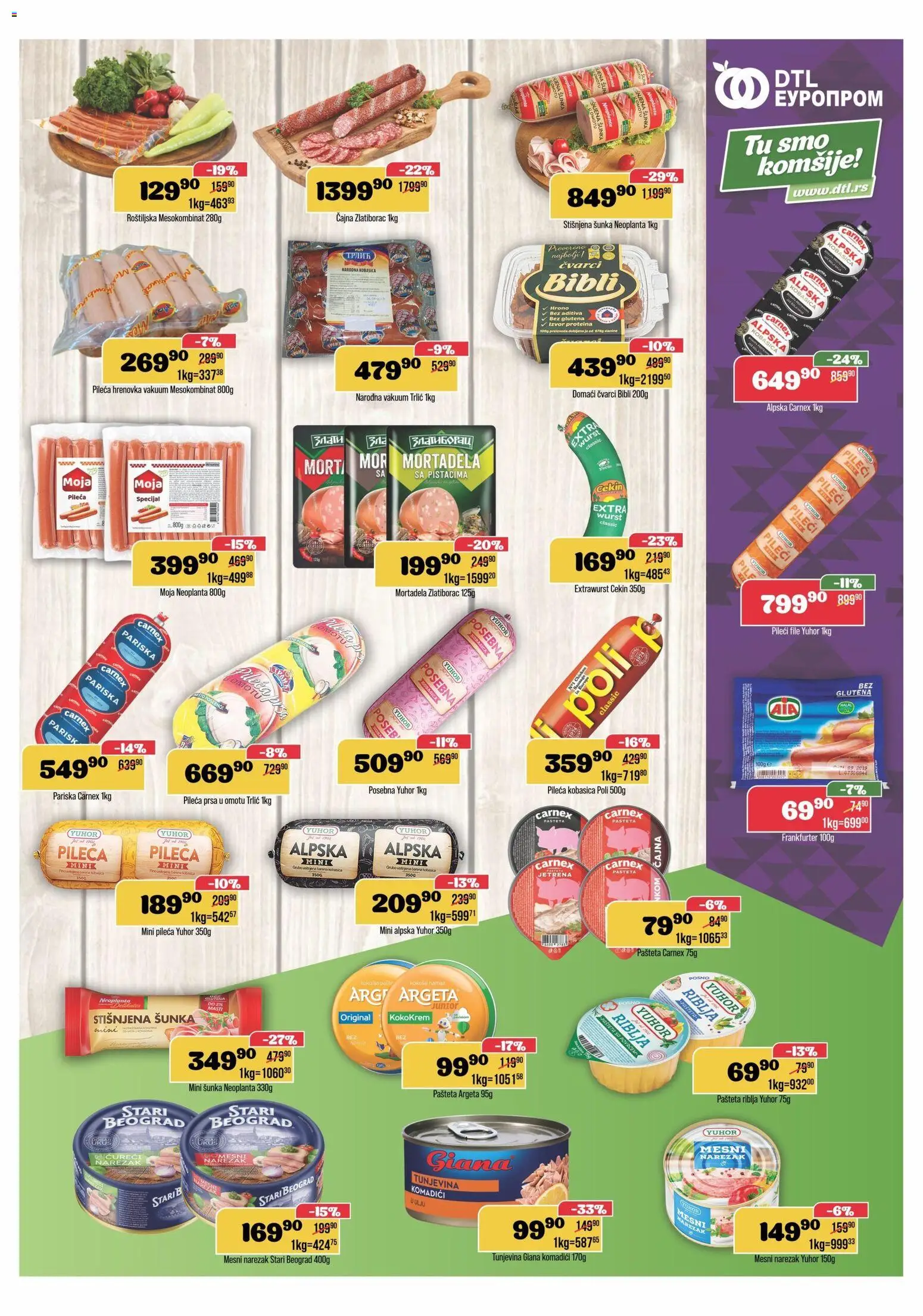 Europrom katalog - važi od 22.04.2026 | Strana: 5 | Proizvode: Pileća prsa, Čvarci, Šunka, Pašteta