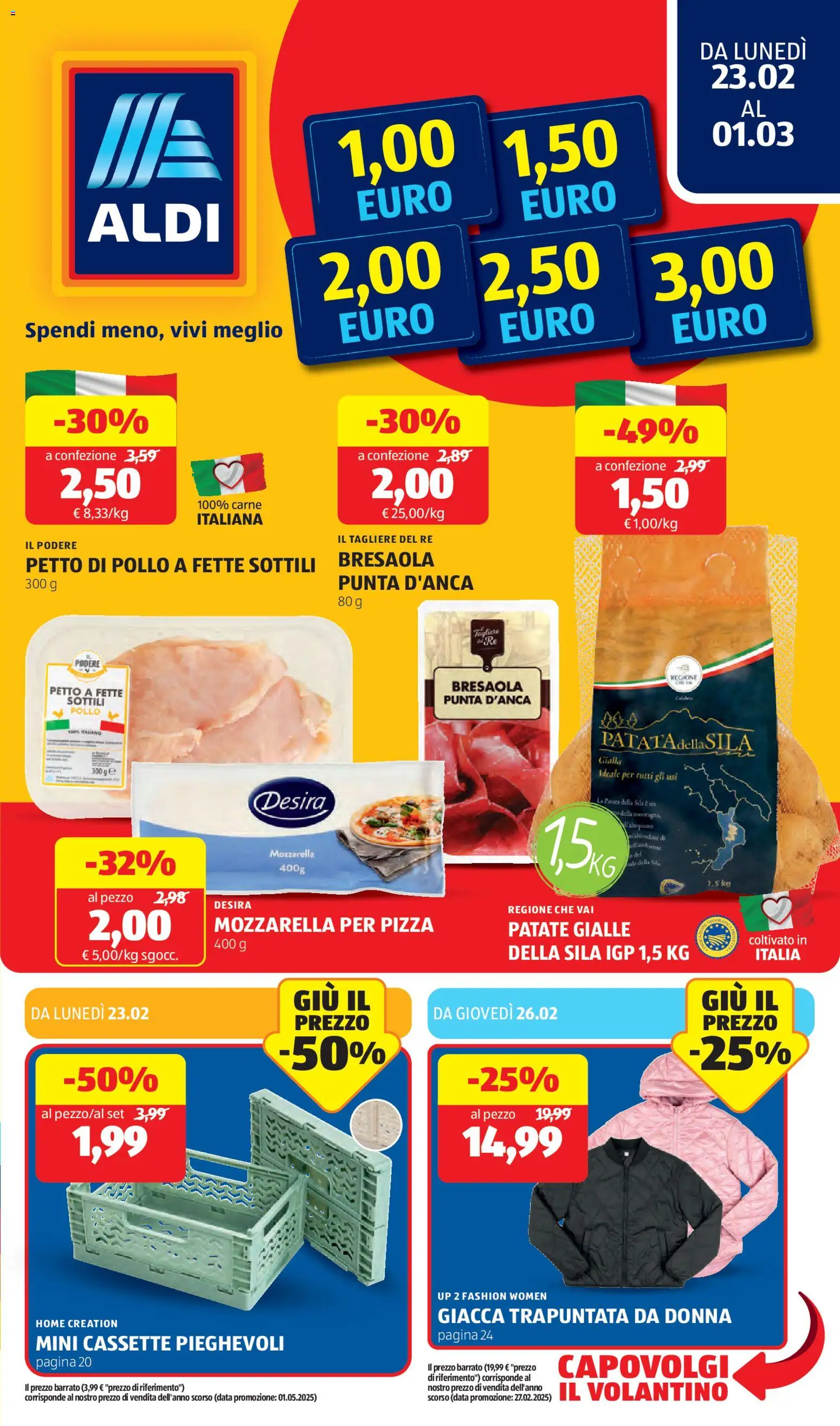 Volantino Aldi del 23.02.2026 | Pagina: 1 | Prodotti: Pollo, Bresaola, Giacca, Tagliere