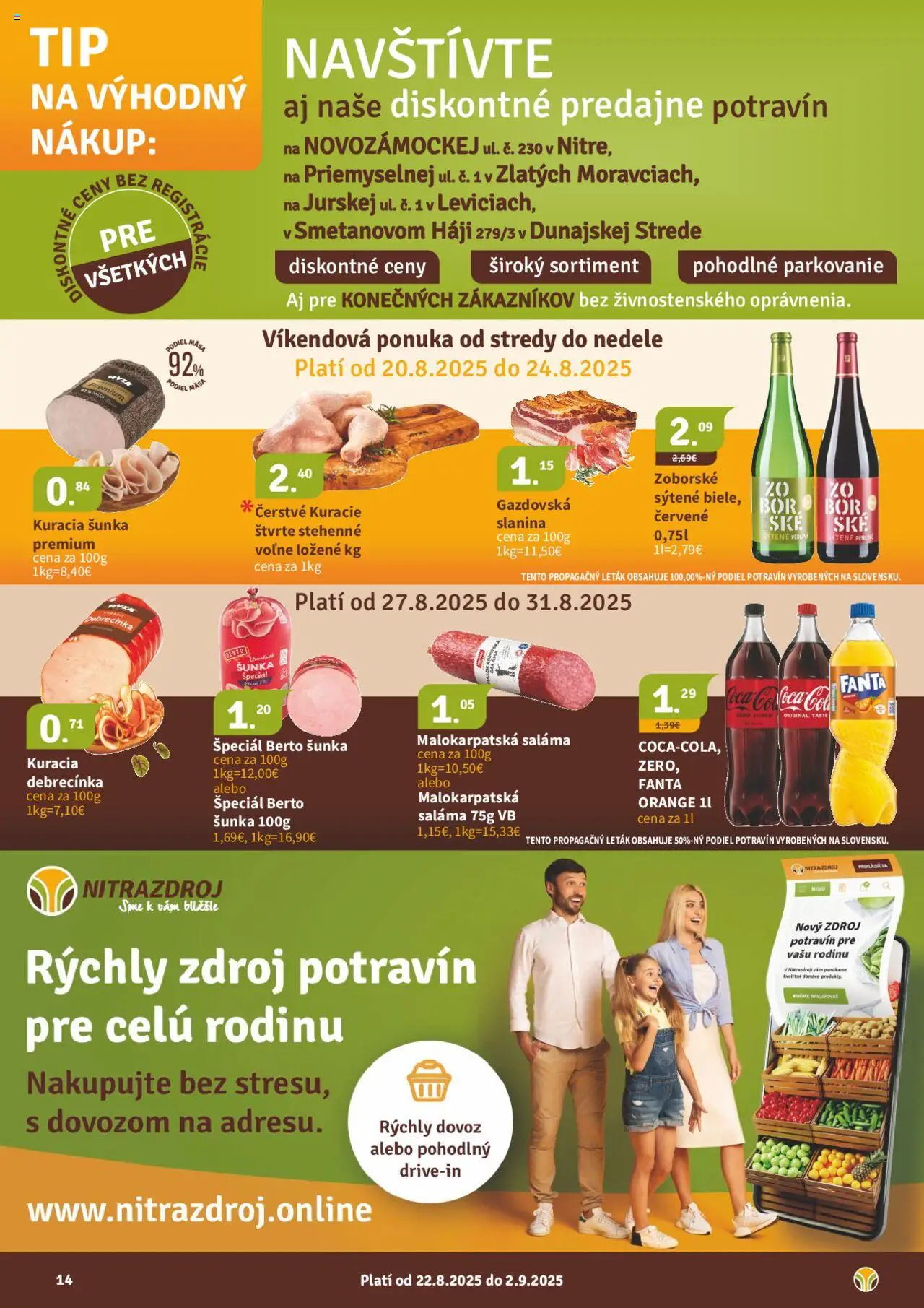 Nitrazdroj leták │ platný od 22.08.2025 | Strana: 14 | Produkty: Saláma, Šunka, Slanina, Fanta