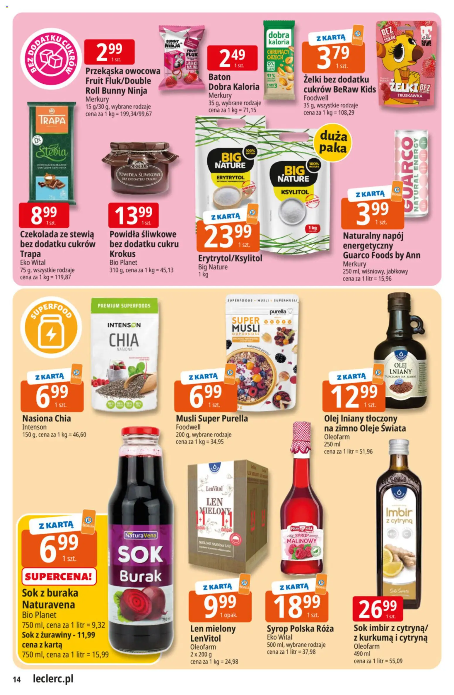 E.Leclerc Gazetka od 24.02.2026 | Strona: 14 | Produkty: Stewia, Baton, Powidła, Nasiona chia