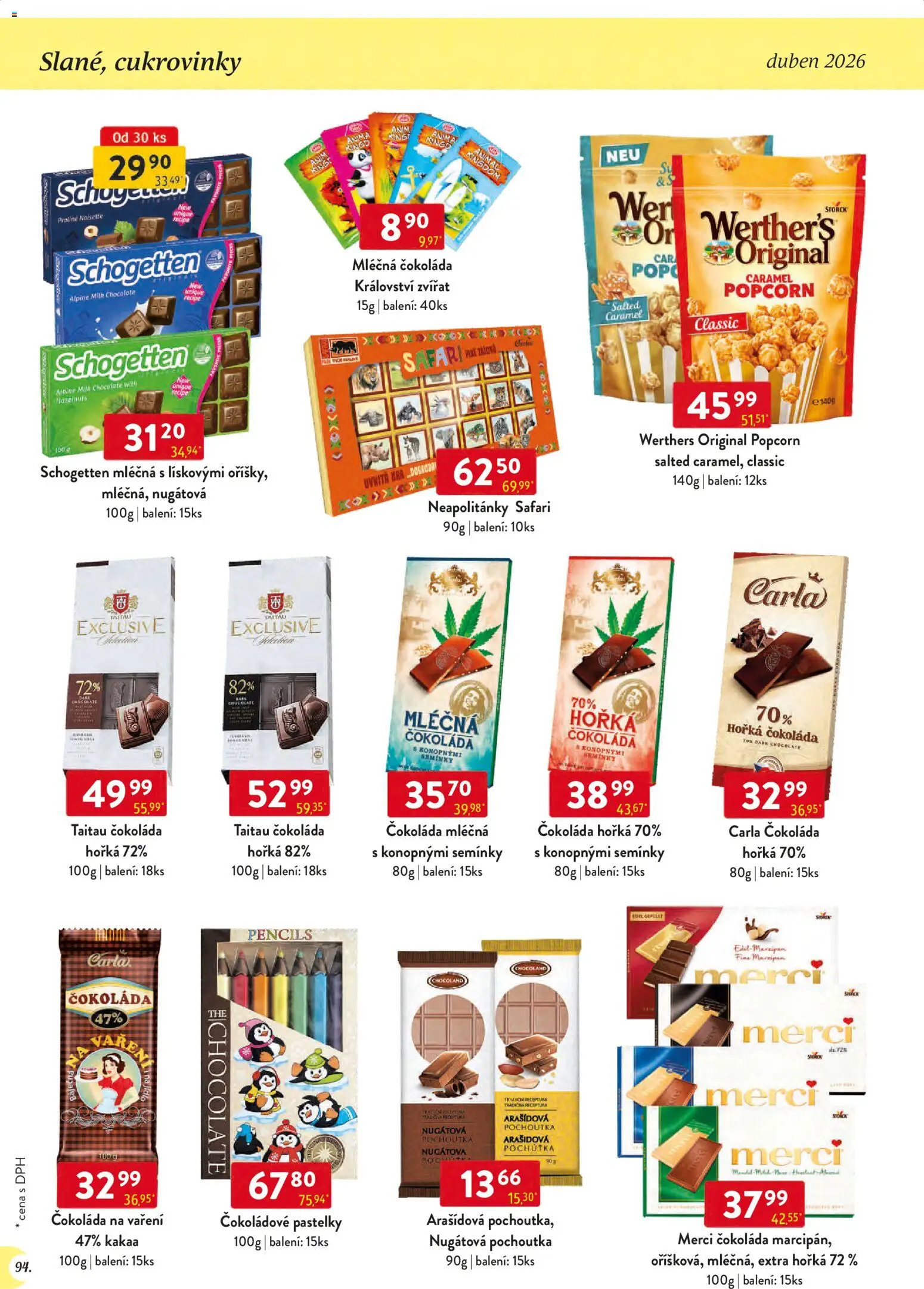 Astur & Qanto leták - Velkoobchod 04/2026 od 01.04.2026 | Strana: 94 | Produkty: Schogetten, Merci, Popcorn, Čokoláda na vaření